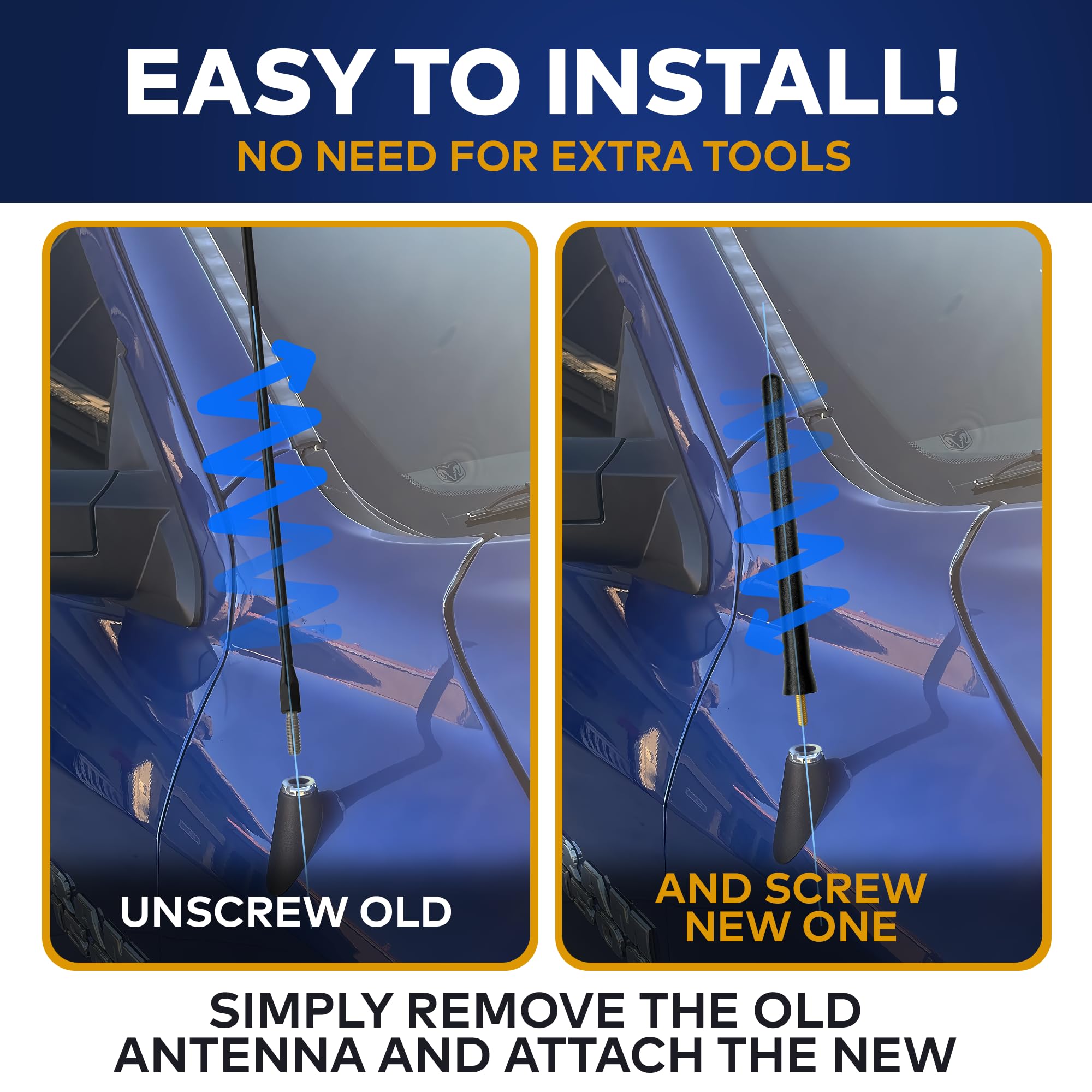 Antenna Mast For Dodge Ram (2009 2024)   Black 6.5 Inch Highly Durable Premium Truck Antenna Mast   Car Wash Proof Hd Radio Ante