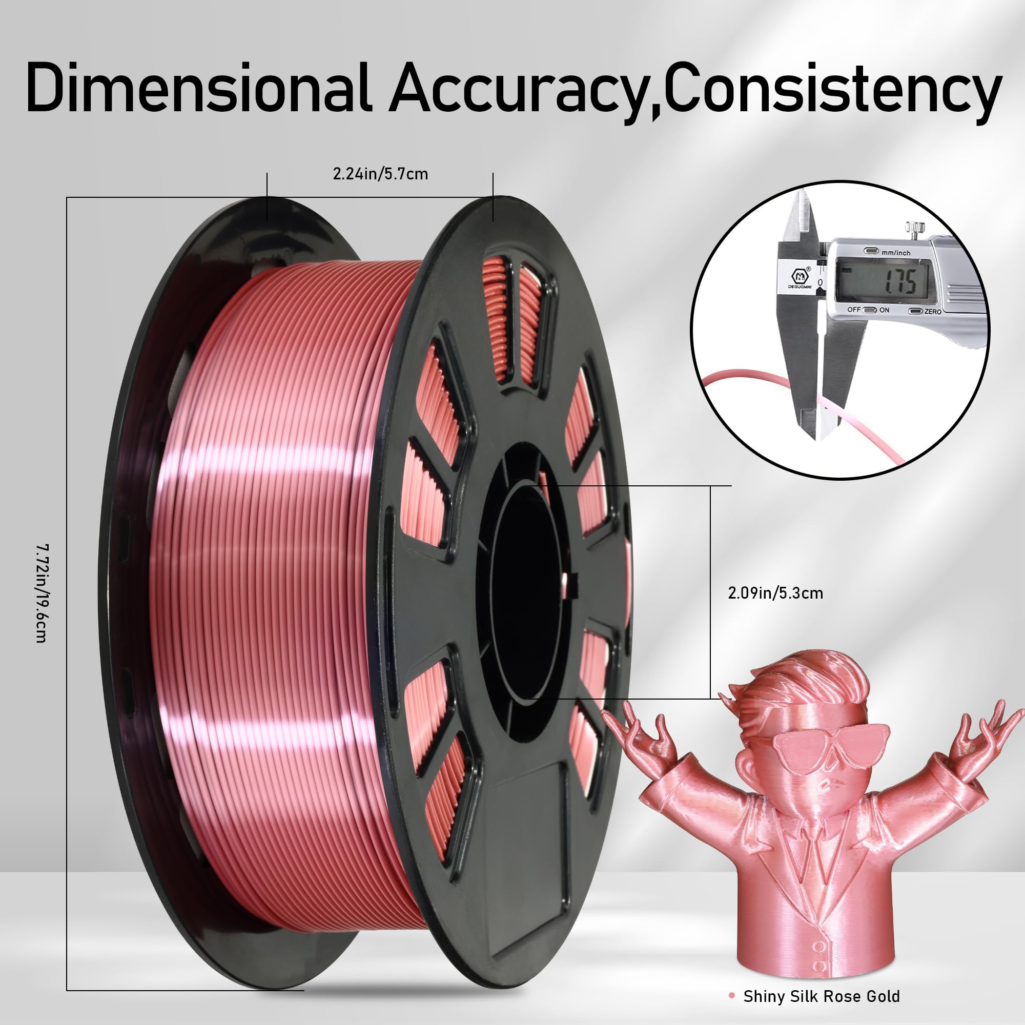 Do3D Silk Rose Gold Pla Satin Shiny 3D Printer Filament, 1.75Mm Diameter 1Kg Spool 2.2Lbs For Fdm 3D Printers