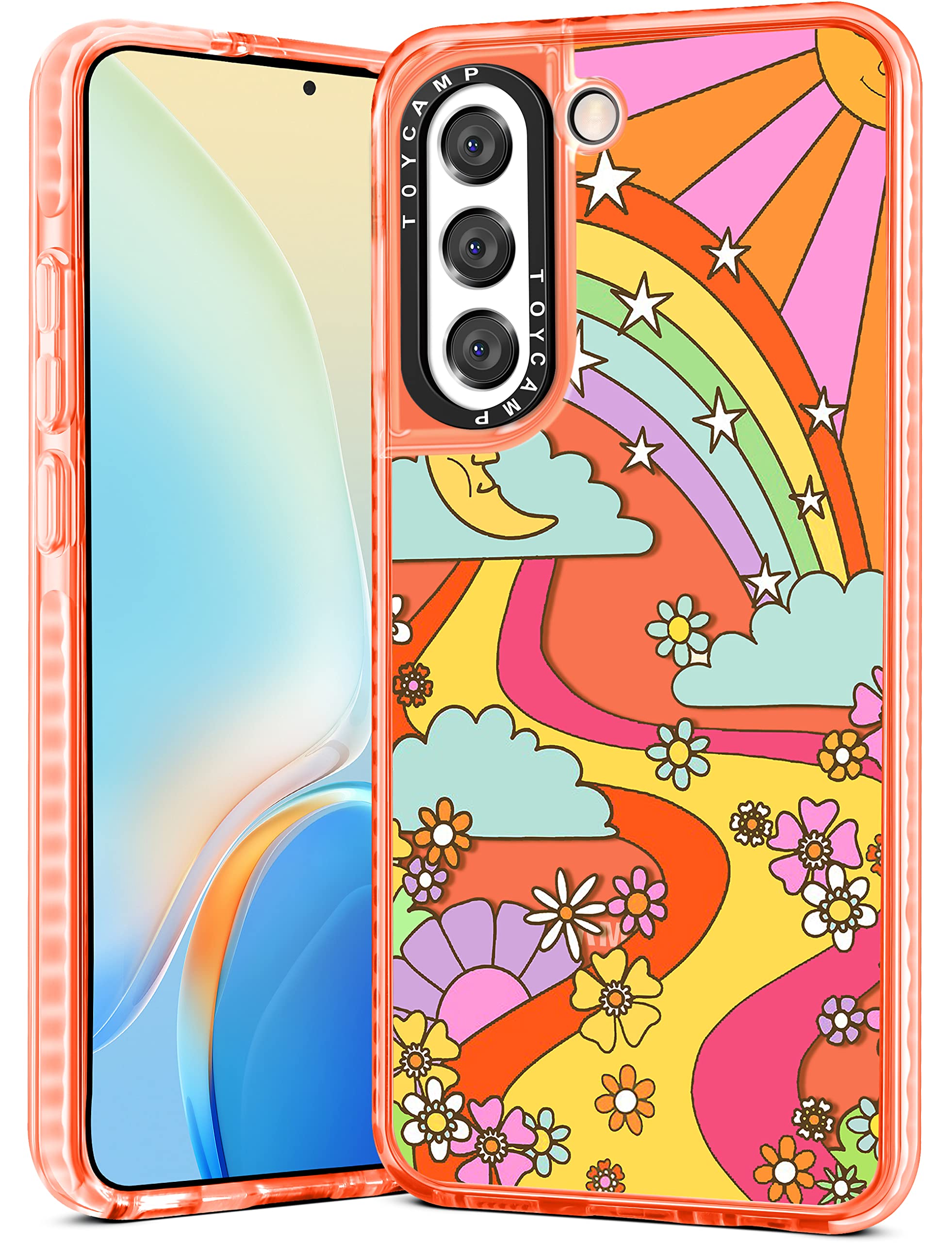 Toycamp Case For Samsung Galaxy S21, Cute Rainbow Sun River Flowers Cartoon Graffiti Print Design For Women Girls Boys Teens Col