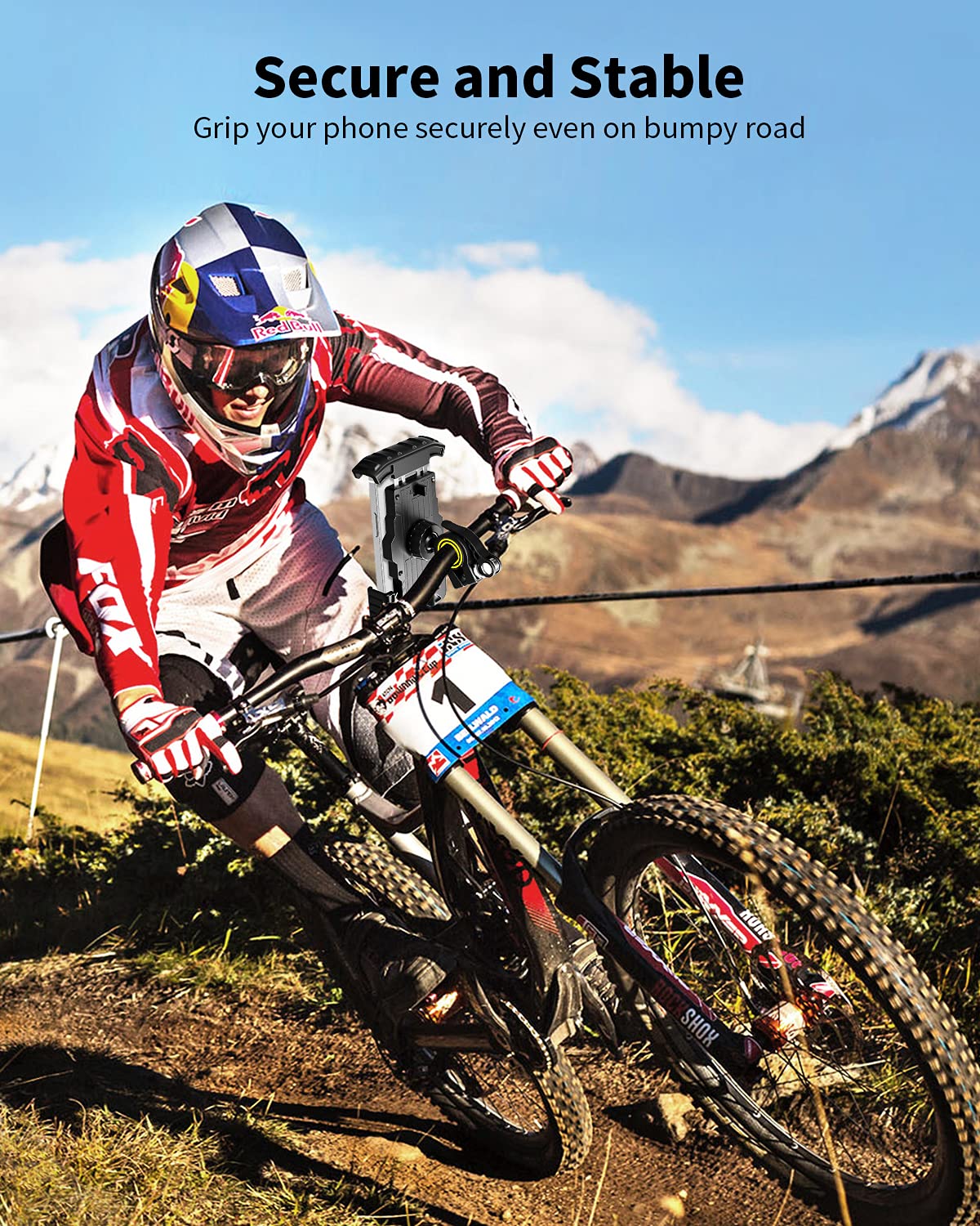 Oqtiq Dirt Bike Phone Mount, Motorcycle Handlebar Phone Mount Cell Phone Clamp, Scooter Phone Clip Compatible With Iphone 14/ Ip