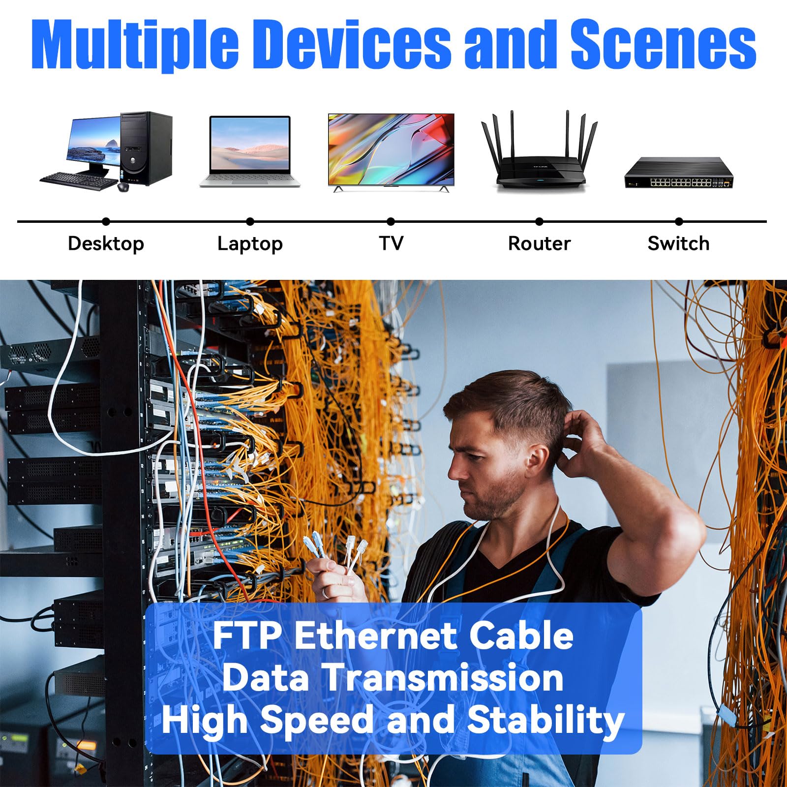 Cat 6 Ethernet Cable 500Ft Outdoor, Cat 6 Shielded Cable Bulk 23Awg, Heavy Duty Direct Burial Internet Network Cable, Cat6 Rj45