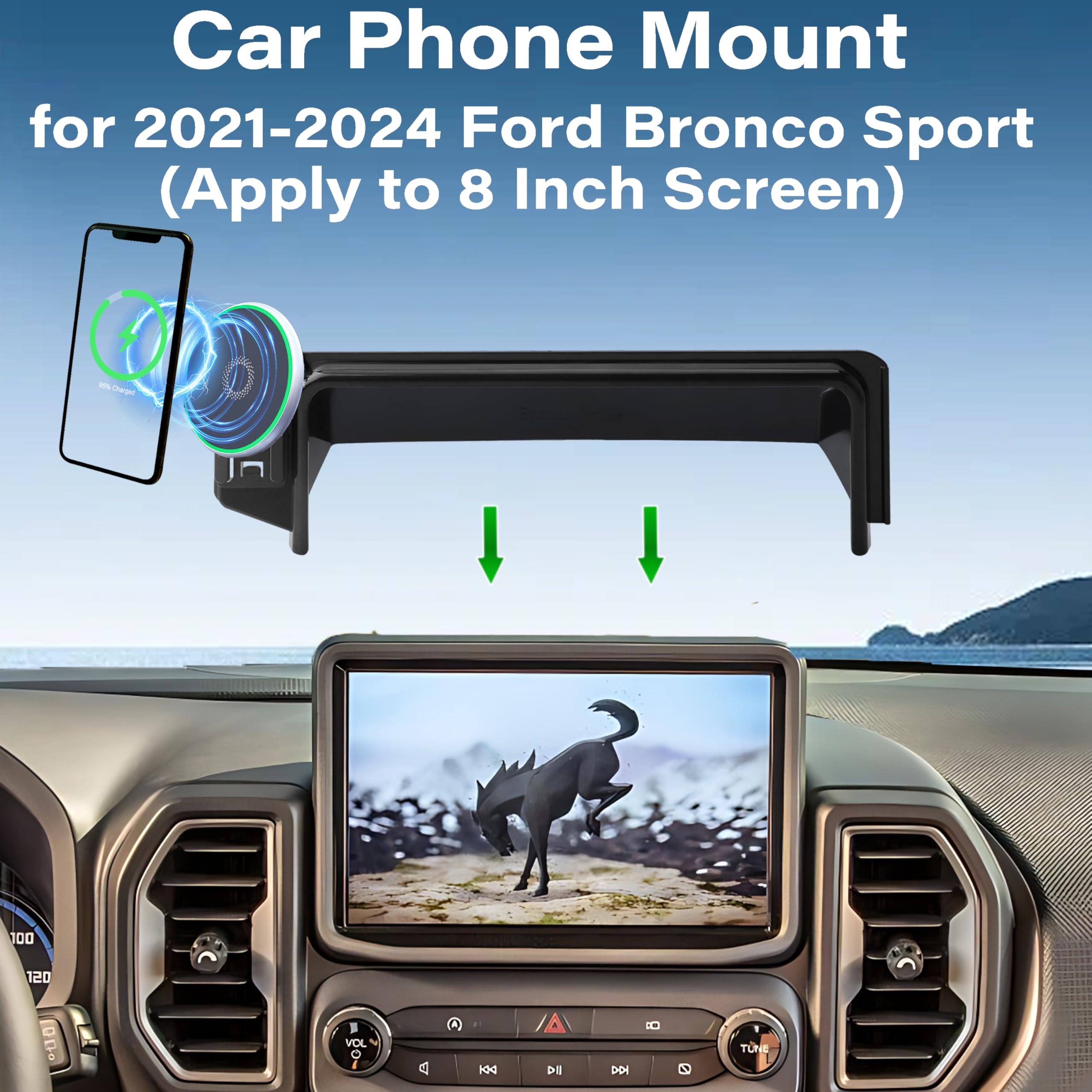 Abeeygeomarn Car Phone Holder For Ford Bronco Sport 2021-2024 Accessories Apply To 8 Inch Touch Screen 15W Fast Wireless Charger