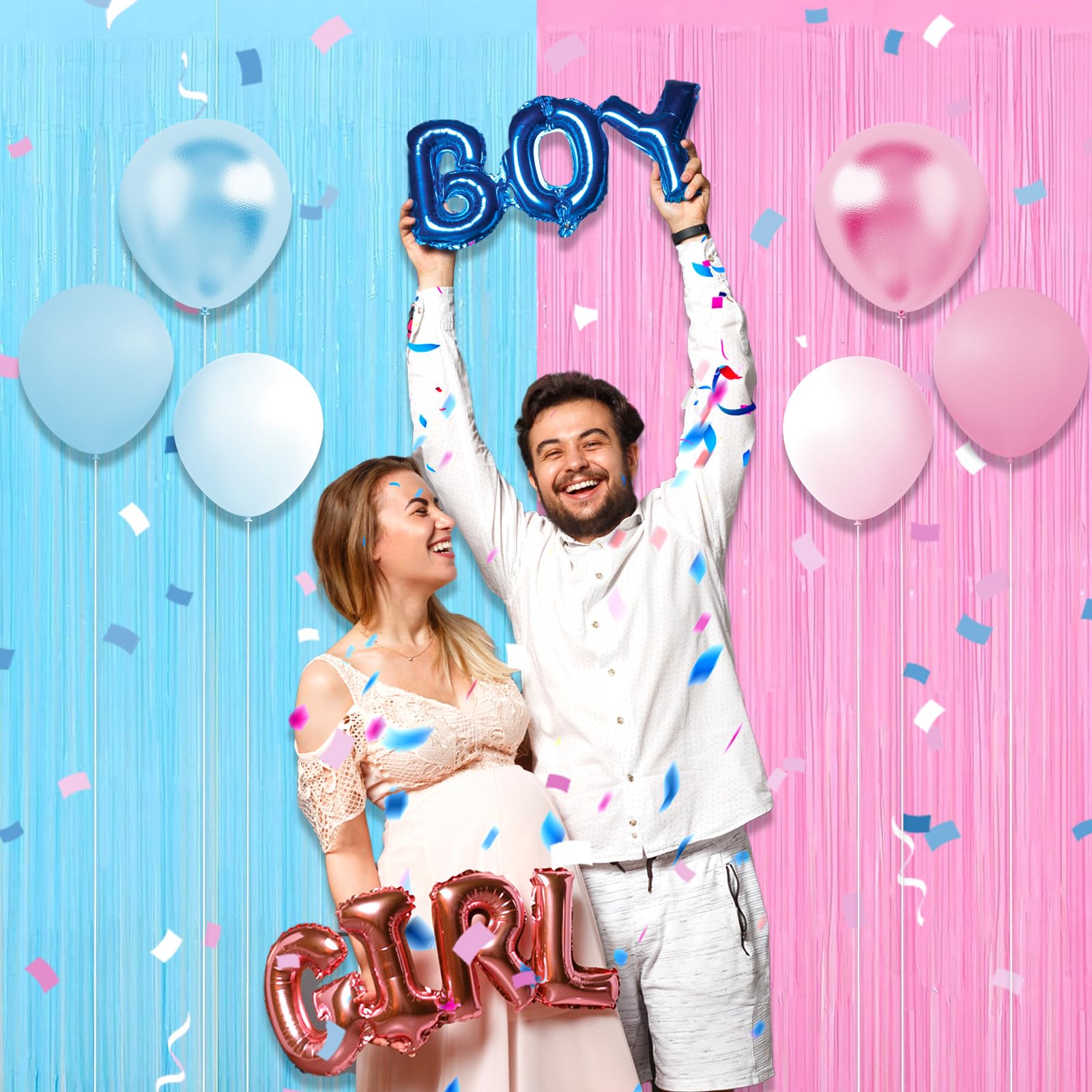 6 Pack Macaron Pink Blue Foil Fringe Curtain Backdrop, 3.28Ft X 8.2Ft Metallic Tinsel Foil Fringe Streamer Curtains For Photo Bo