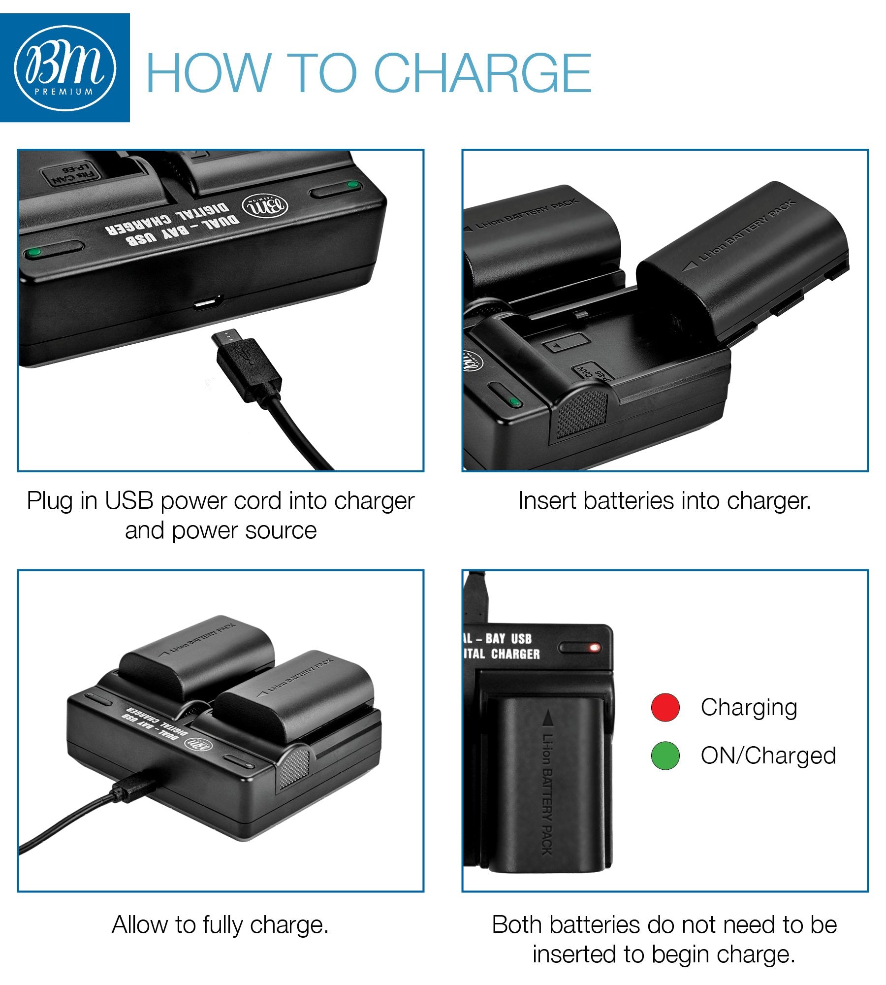 BM Premium LP-E6NH High Capacity Battery 2 Pack & Dual Bay Charger for Canon EOS Cameras - Black