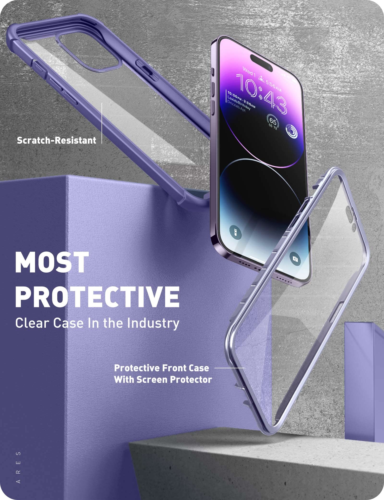 I-Blason Ares Designed For Iphone 14 Pro Case 6.1 Inch (2022 Release), Dual Layer Rugged Clear Bumper Case With Built-In Screen