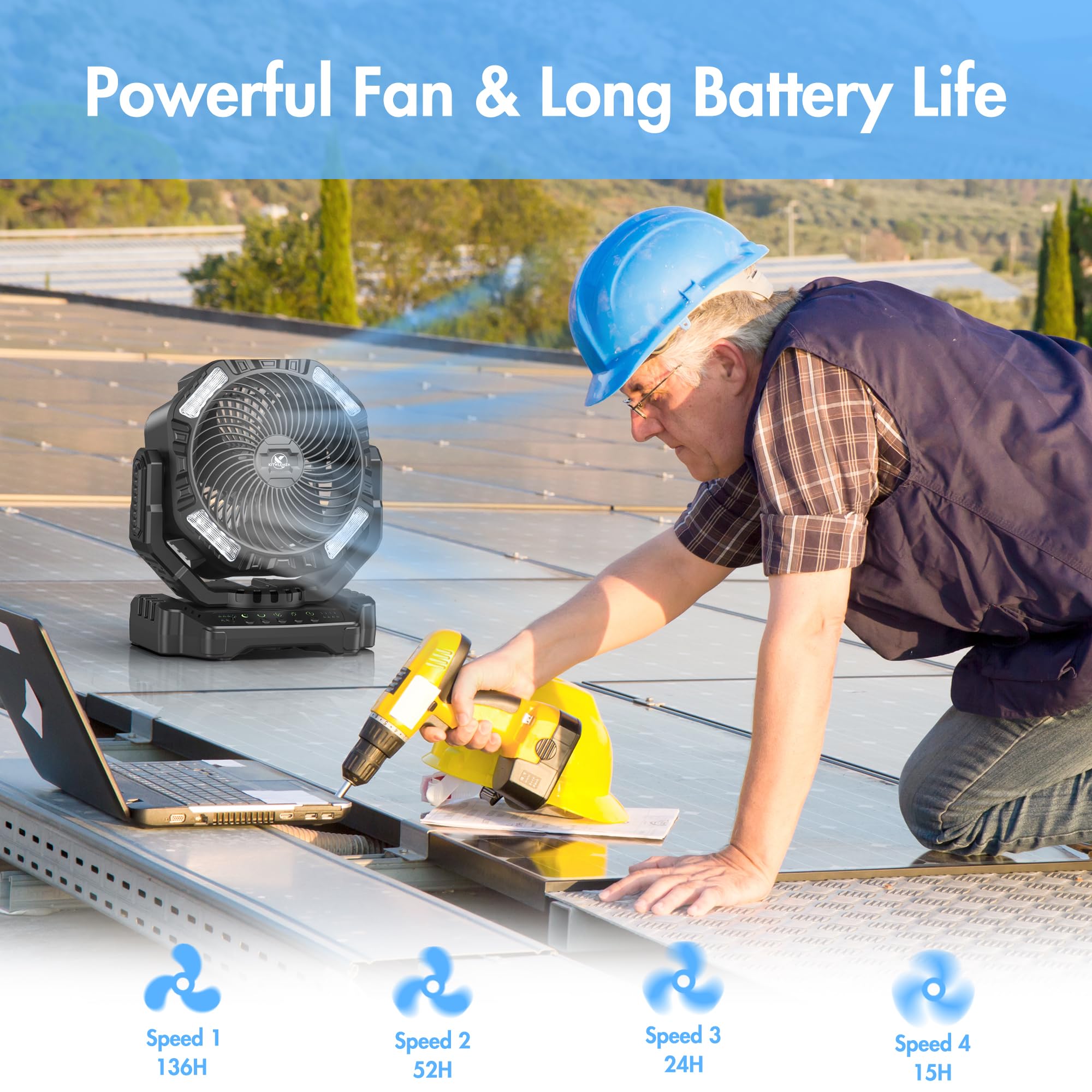 Camping Fan, 40000Mah Oscillating Rechargeable Battery Operated Fan, Portable Battery Powered Outdoor Tent Fan With Remote Light