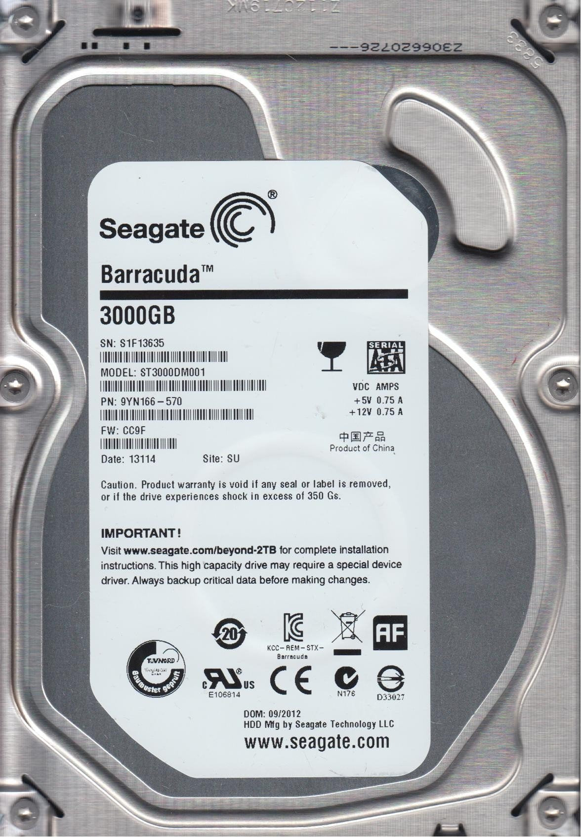 Seagate Barracuda 3TB 7200rpm SATA III Internal Hard Drive (ST3000DM001)