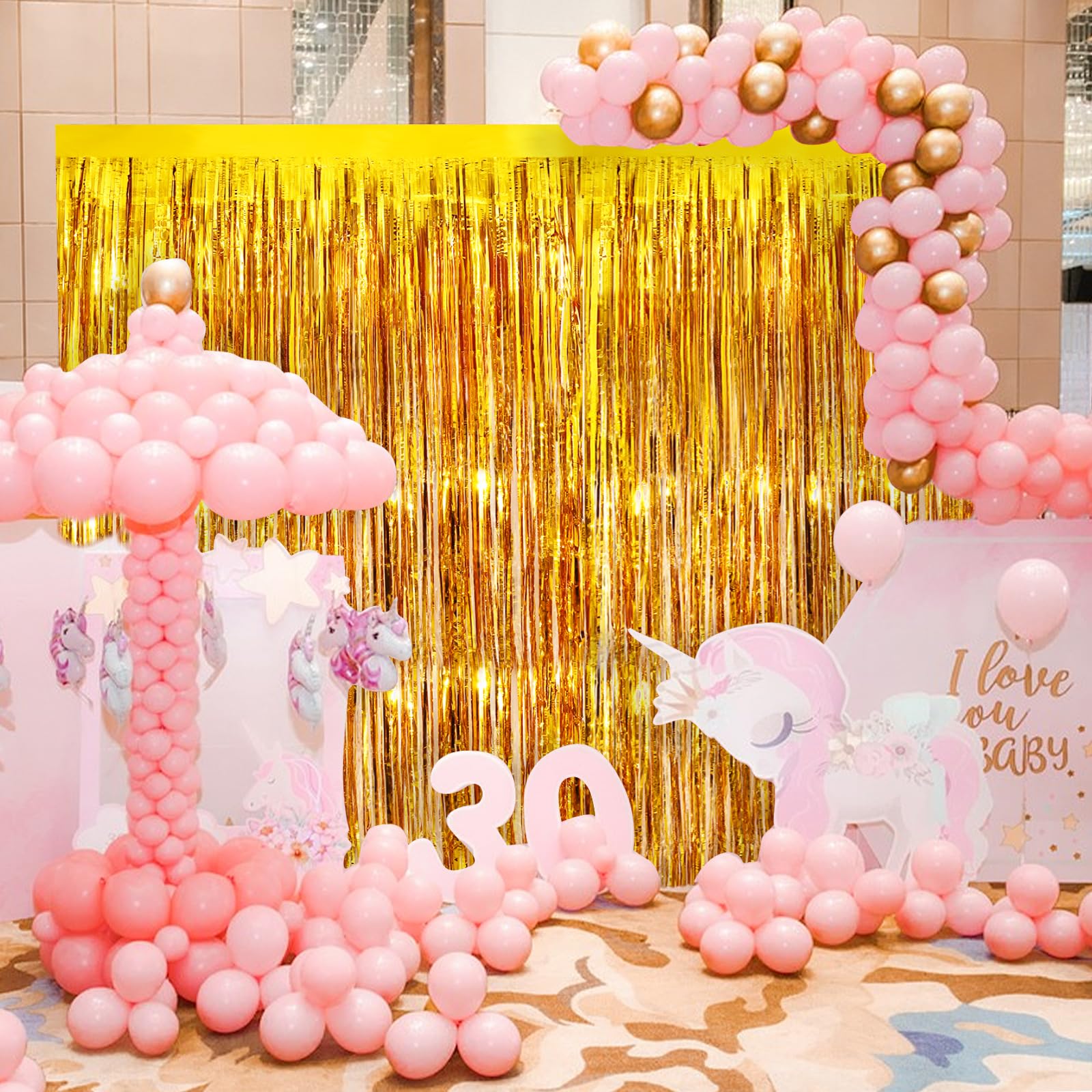 Gold Metallic Tinsel Foil Fringe Curtains, 2 Pack 3.3X8.3 Feet Party Streamer Curtains For Birthday Party Decorations, Halloween