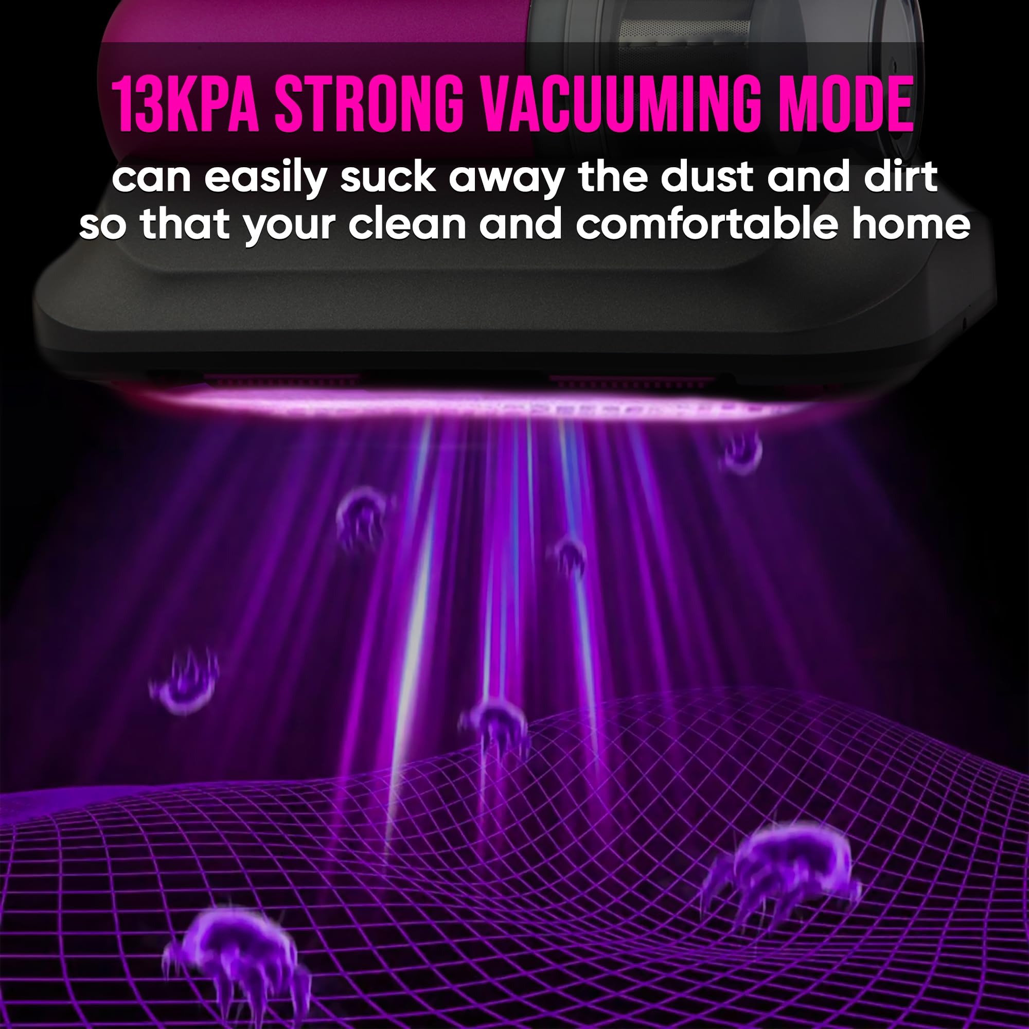 Bed Vacuum Cleaner,13Kpa Strong Suction And Low Noise, Uv Light, Washable Hepa Filter For Deep Clean,Handheld Vacuum Effectively