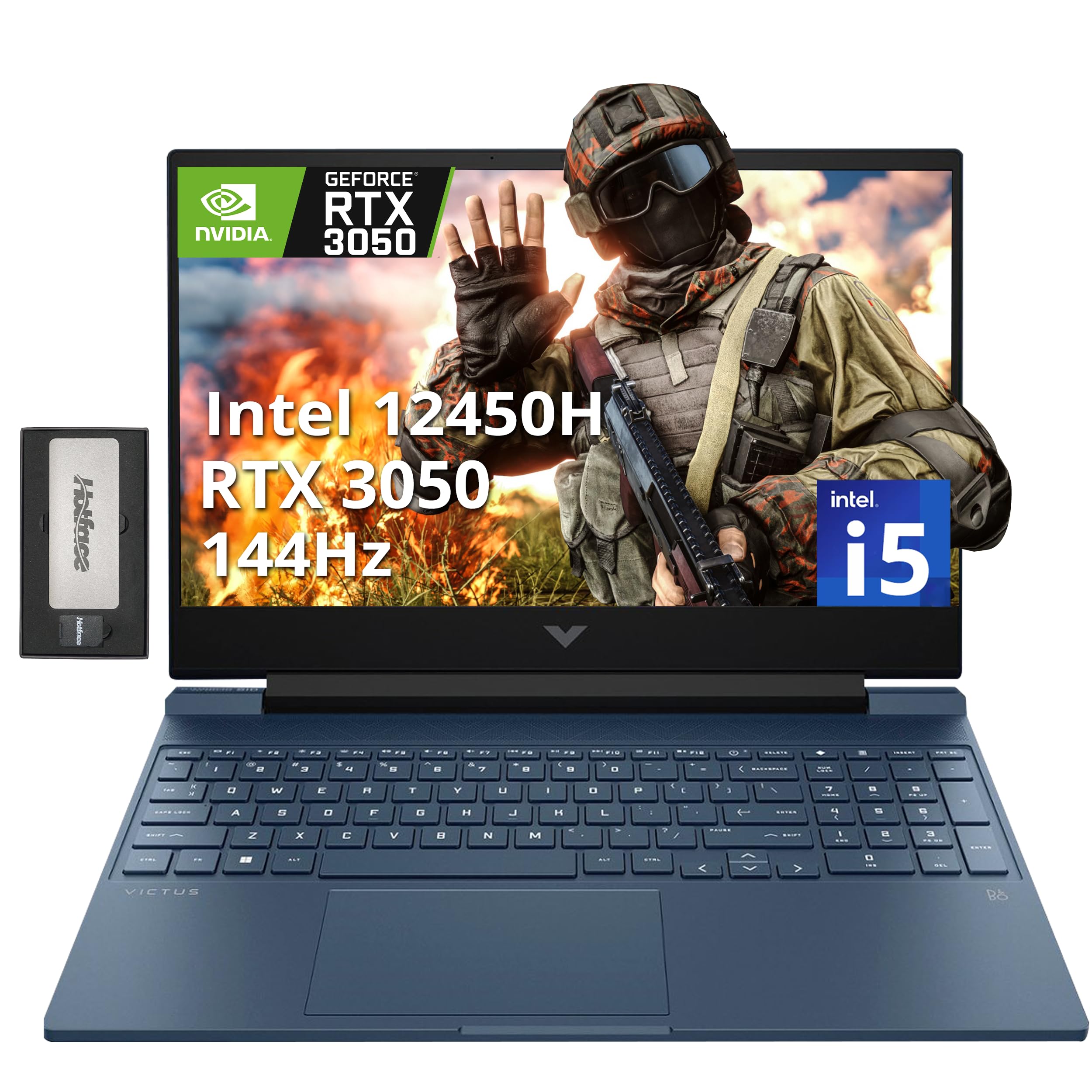 HP Victus 15.6 144Hz FHD Gaming Laptop, Intel Core i5-12450H, 32GB RAM, 1TGB PCIe SSD, NVIDIA GeForce RTX 3050, Backlit Keyboard