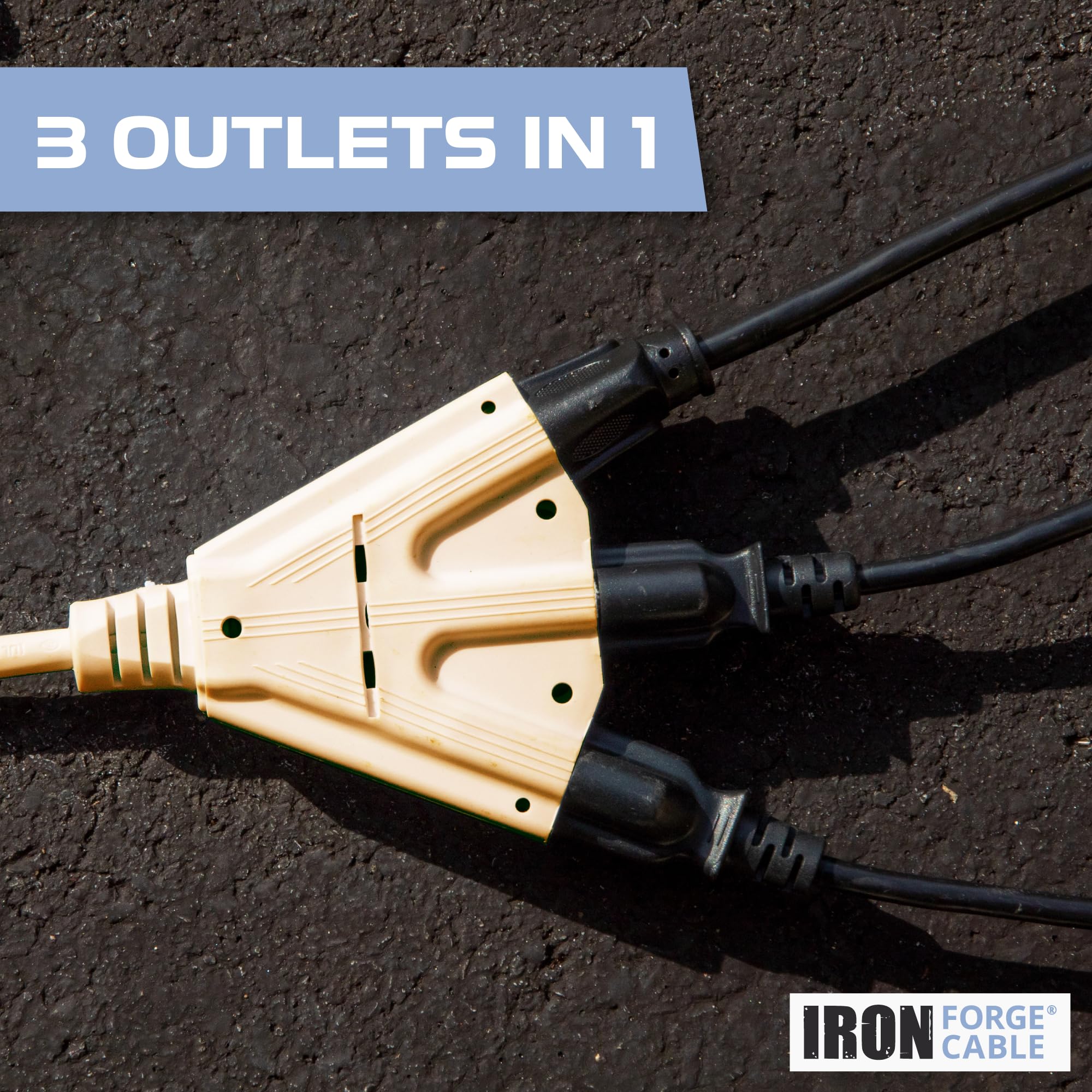 Iron Forge Cable Beige Outdoor Extension Cord 100 Ft 3 Outlet, 16 Gauge Heavy Duty Power Extension Cords With Multiple Outlets