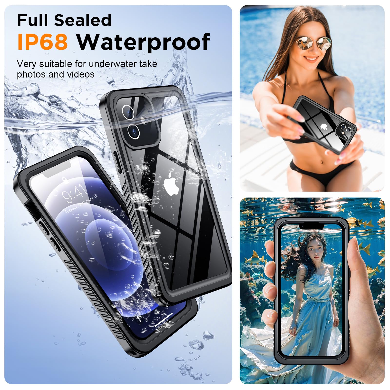 Temdan For Iphone 12 Case For Iphone 12 Pro Case,Waterproof Non Slip Shockproof Iphone 12 Waterproof Case,Black