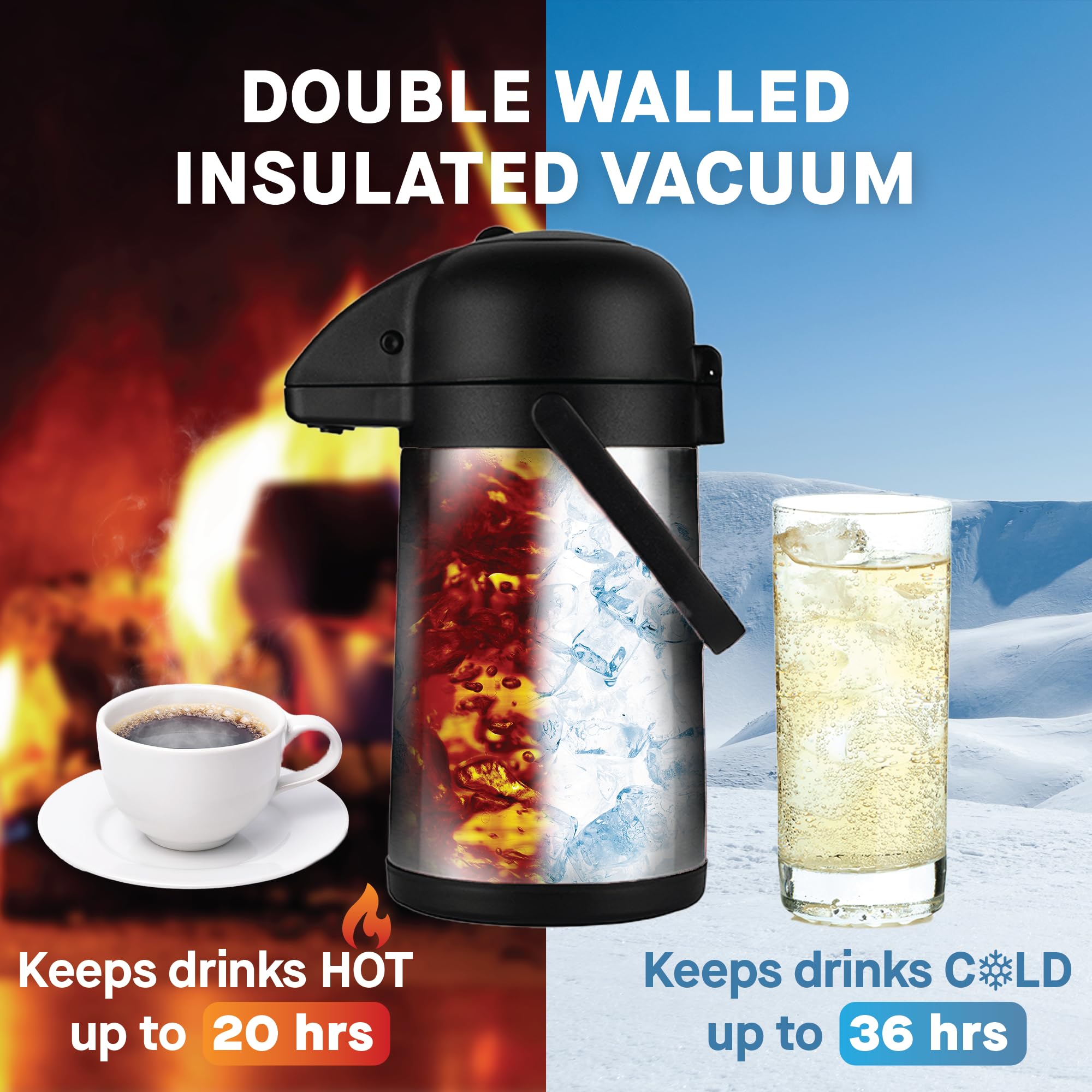 64 Oz Airpot Coffee Dispenser With Pump, 2Pcs Insulated Thermal Coffee Carafe   Stainless Steel Hot Beverage Dispenser   Thermos