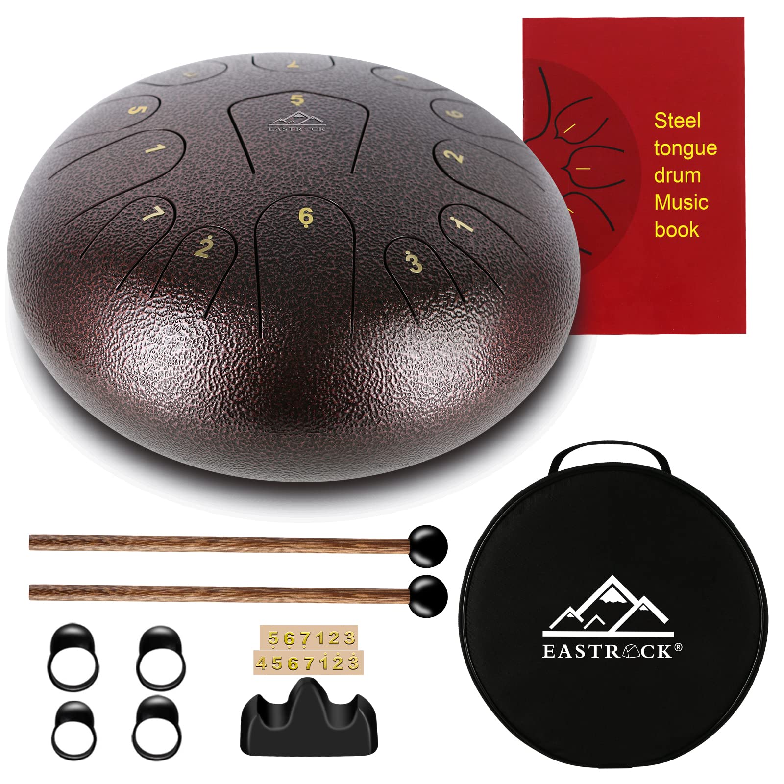 EASTROCK Steel Tongue Drum 13 Note 12 Inch Percussion Instrument Handpan Drum C Key for Meditation Entertainment Concert Yoga wi