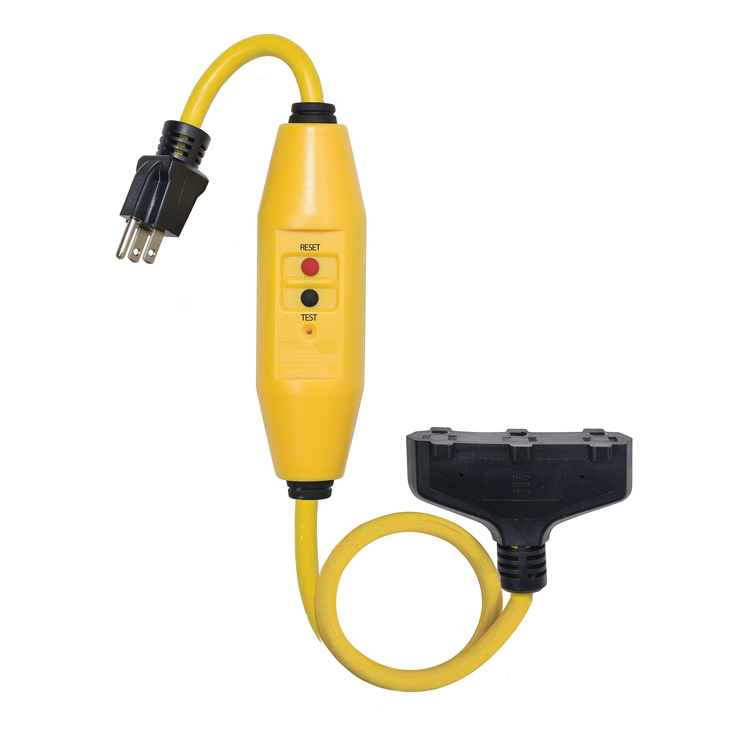 Tower Manufacturing 30438024 Auto Reset 15 Amp Inline Gfci Triple Tap Cord, 2 Feet, Yellow