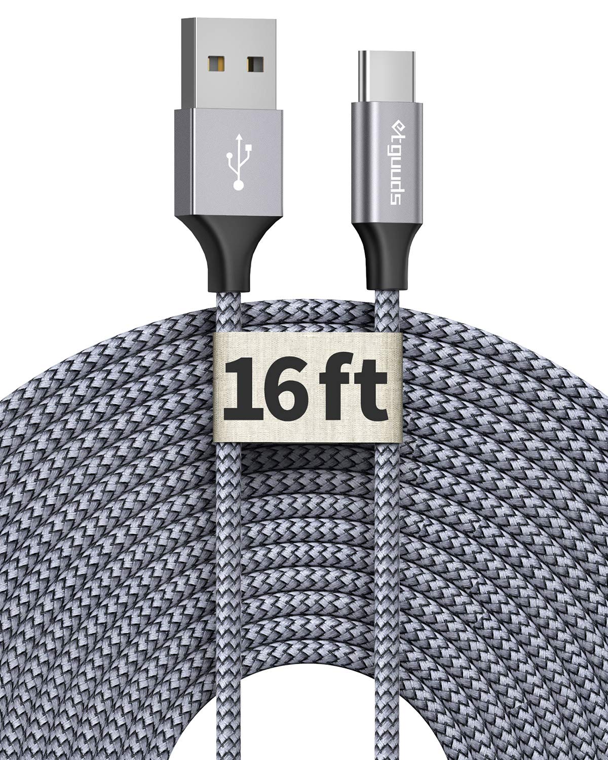 etguuds 16ft Extra Long USB C Cable, USB-A 2.0 to USB-C Cable, Fast Charging Type C Charger Cord Nylon Braided for Samsung Galax