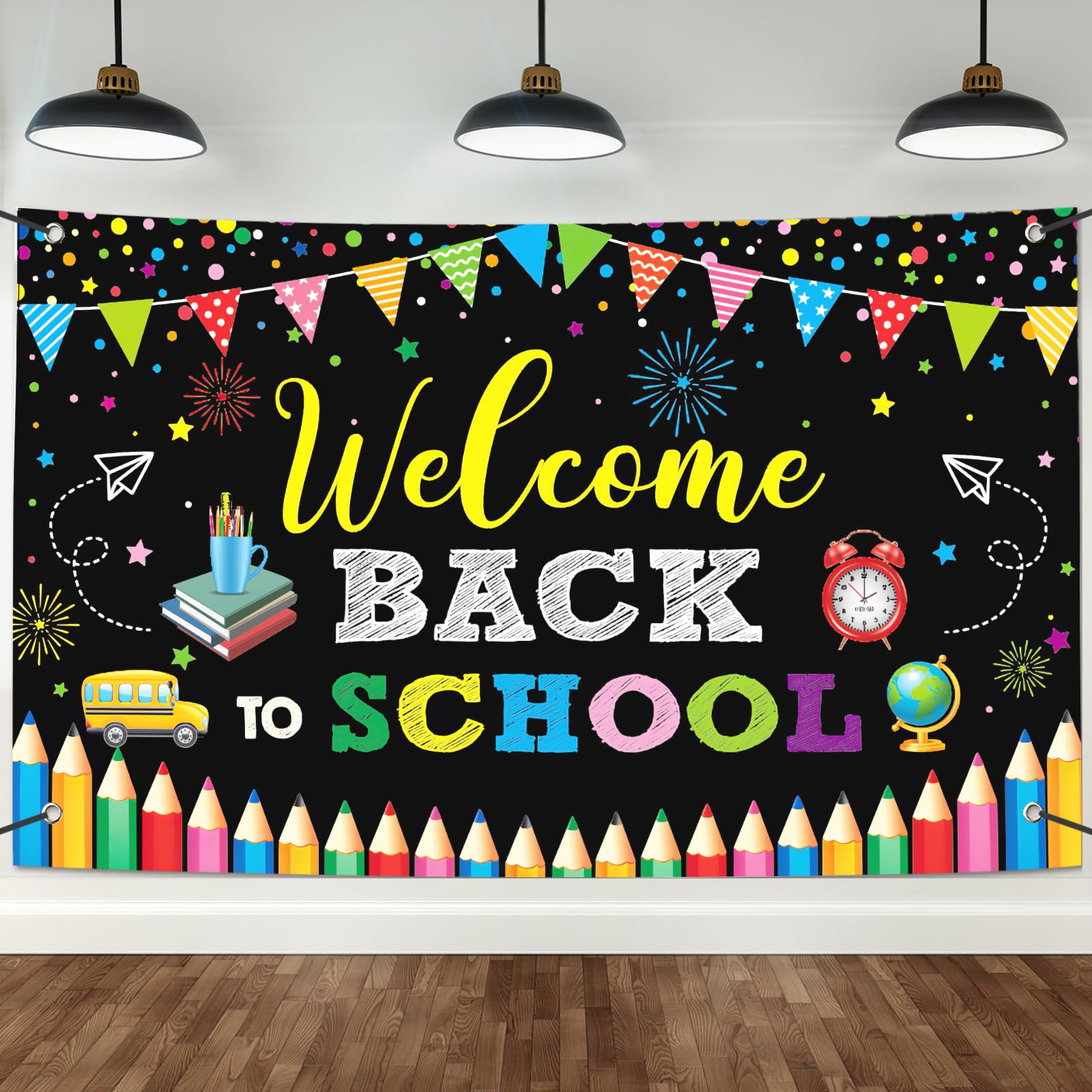 Large Welcome Back To School Banner Decorations 72X44 Inch, First Day Of School Backdrop Banner Flag Photography Background For 