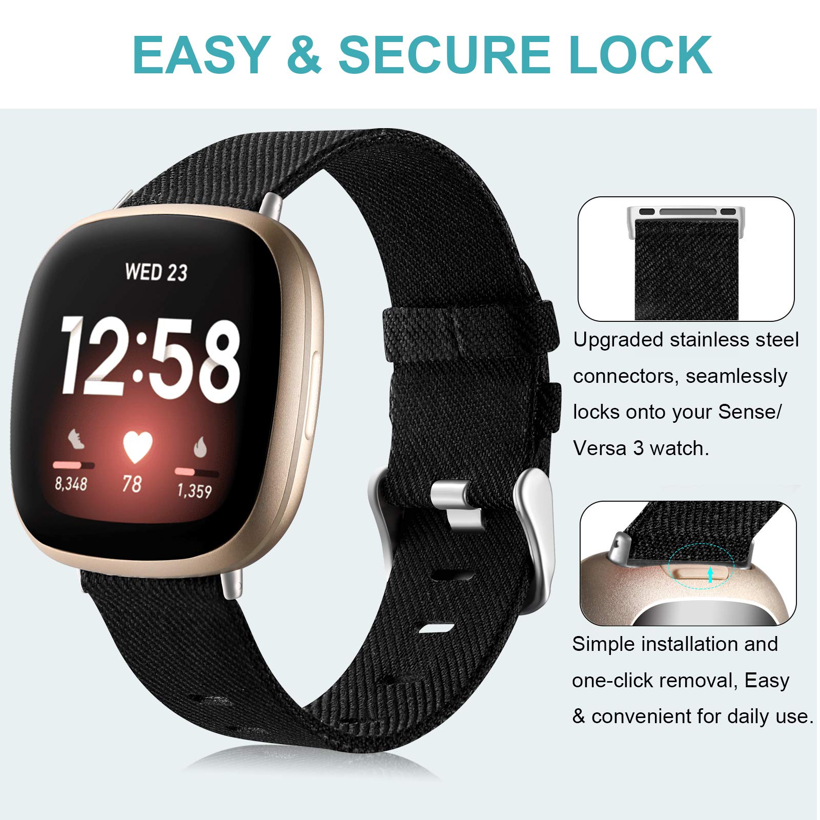 Maledan 2-Pack Bands Compatible With Fitbit Sense And Versa 3 For Women Men, Breathable Woven Fabric Strap Adjustable Replacemen