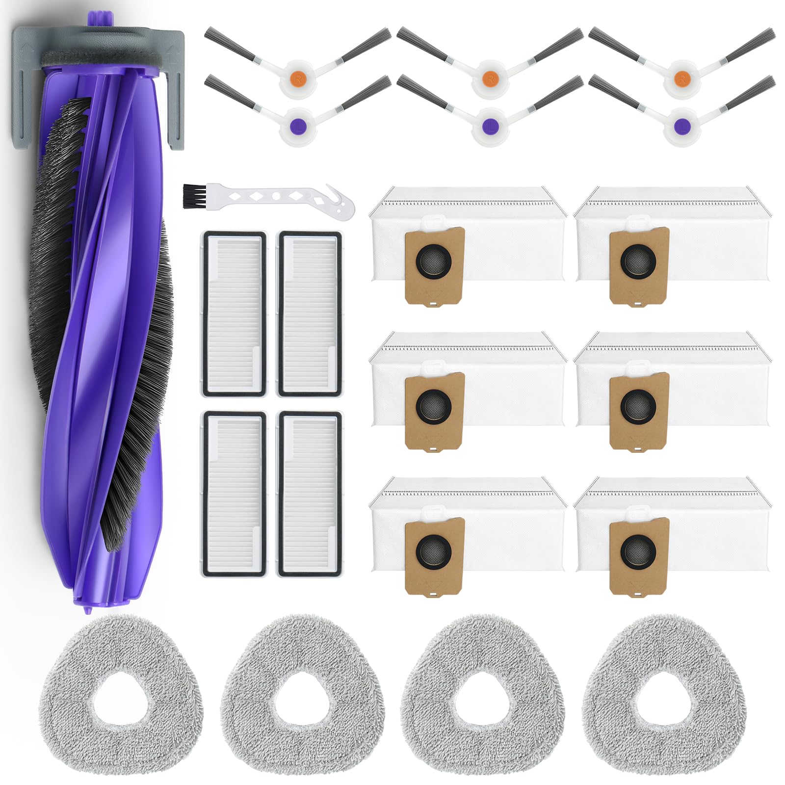 BUXEBUX 22 Pack Replacement Parts for Narwal Freo Z Ultra Robot Vacuum Cleaner Spare Accessories Kit, 1 Main Roller Brush, 4 Hep
