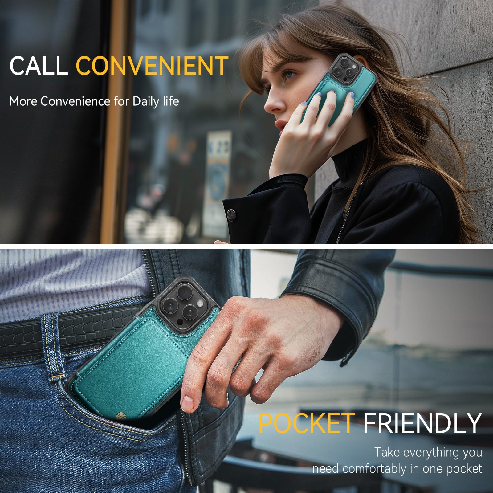 Usroom Compatible With Magsafe For Iphone 15 Pro Max Wallet Case Magnetic Card Holder, Rfid Blocking 2 In 1 Detachable Kickstand