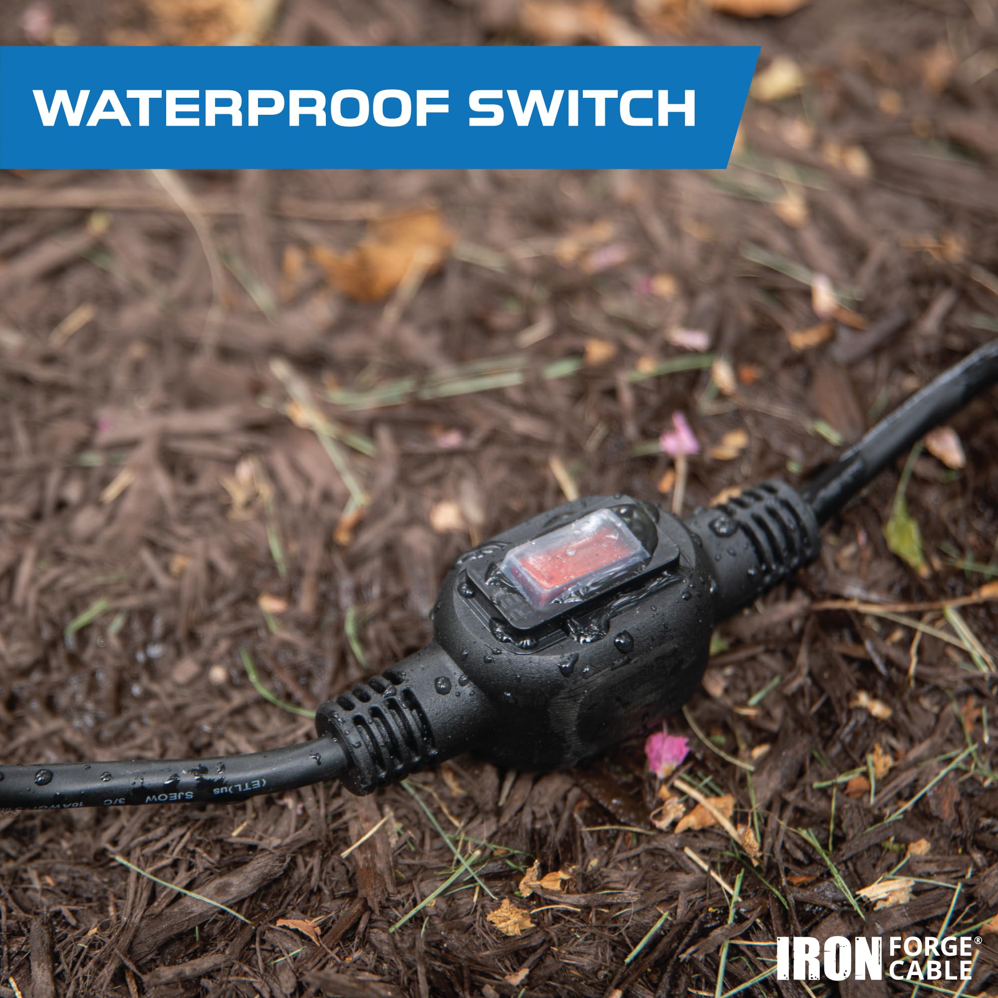Iron Forge Cable Sjeow 25 Ft Black Outdoor Coiled Extension Cord With Inline Ip65 Waterproof Switch On/Off, 16/3 Oil Resistant &