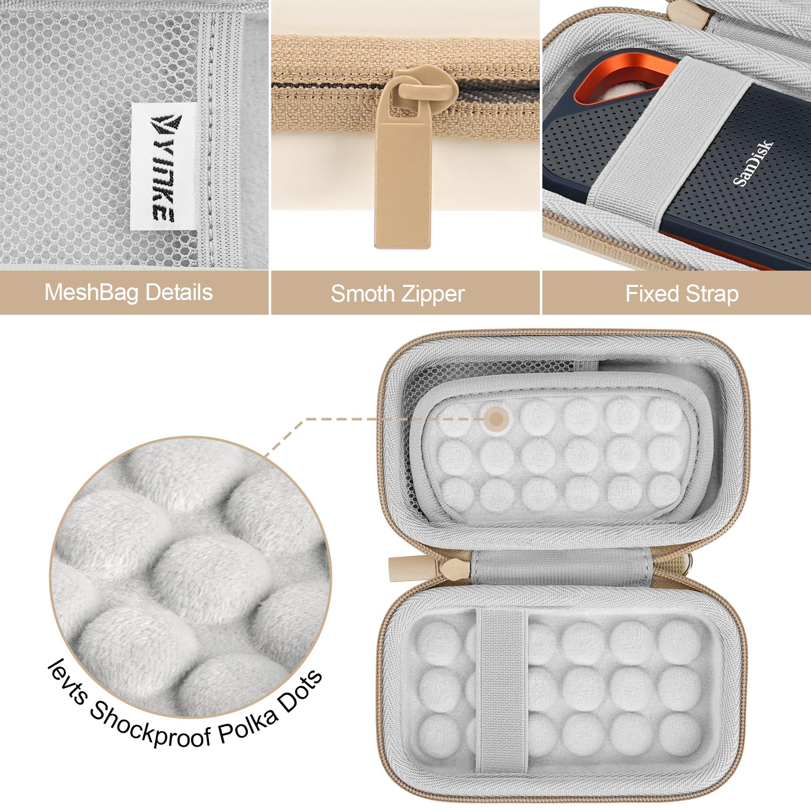 Yinke Hard Case For Sandisk Extreme Pro/Sandisk Extreme External Ssd 500Gb 1Tb 2Tb Travel Case Storage Bag(White)
