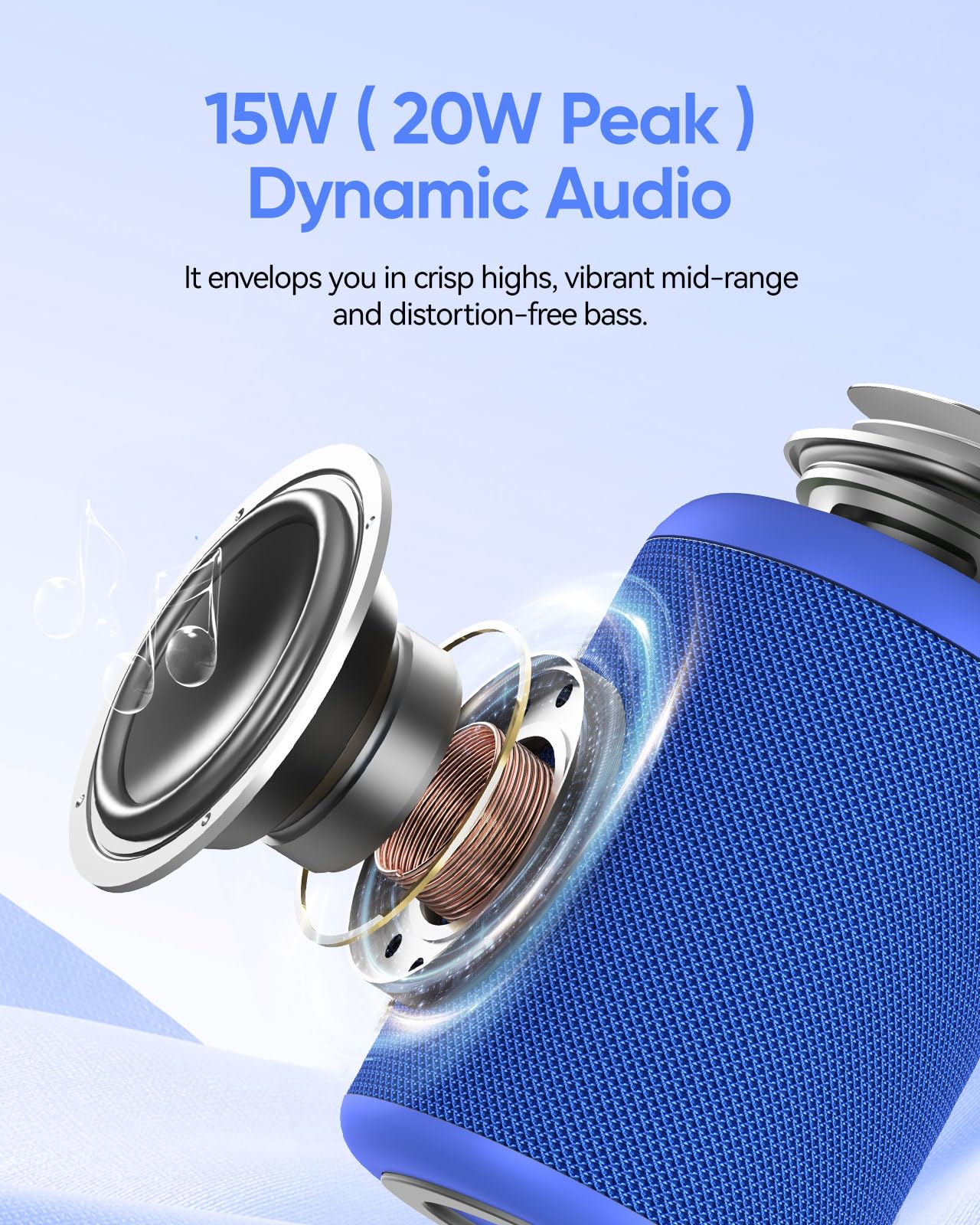 Portable Bluetooth Speaker With Lights, Powerful Crystal Clear Sound, Ipx5 Waterproof, All Day Playtime, Aux&Tf Card Input, Blue