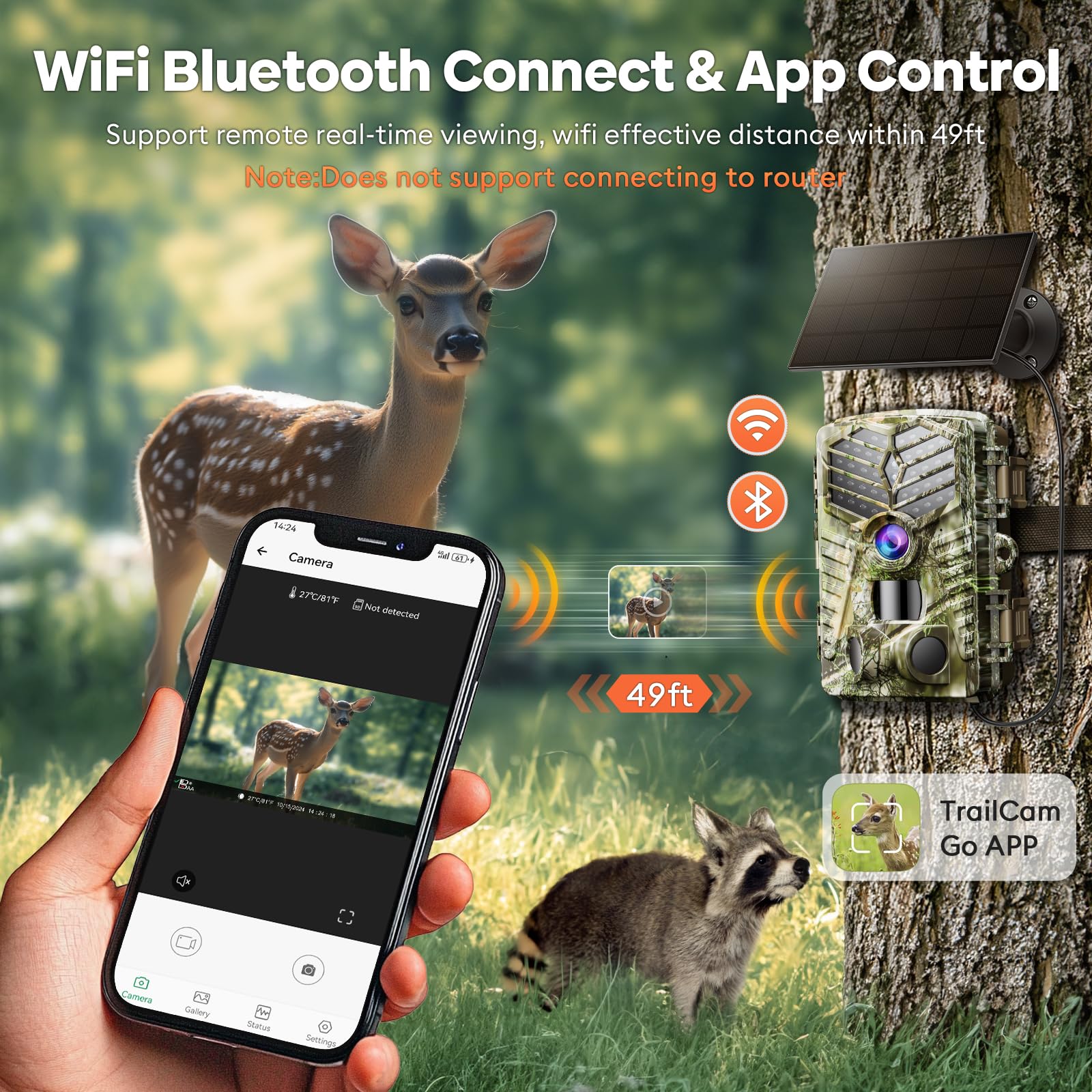 Solareye Trail Camera Wifi - Solar Powered 4K 64Mp Game Cameras With Night Vision Motion Activated Waterproof With 32Gb Micro Sd