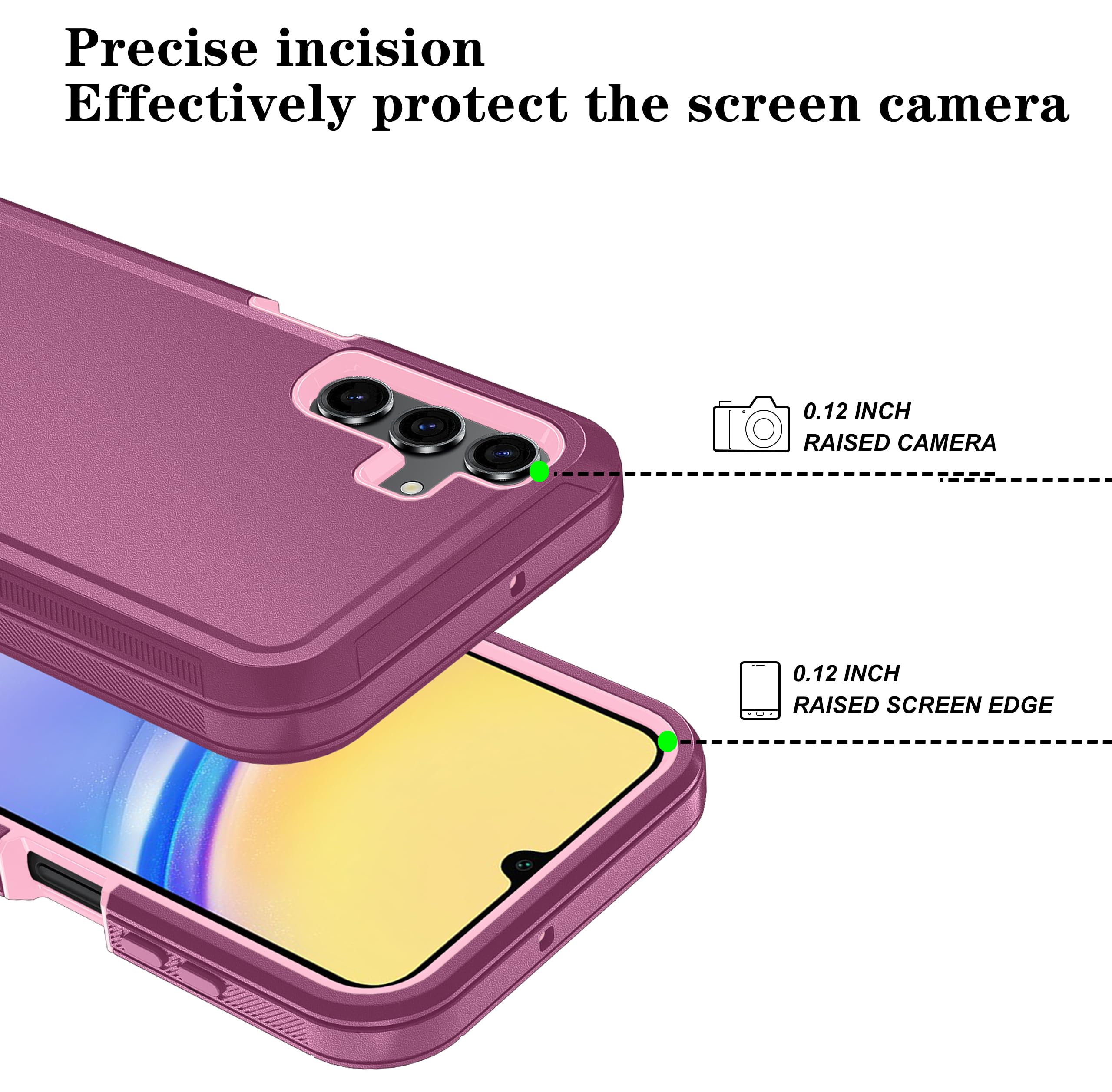 Qinmay Samsung Galaxy A15 5G Case, 3 Layer Shockproof Phone Cover With Hd Screen Protector (Winredpink)