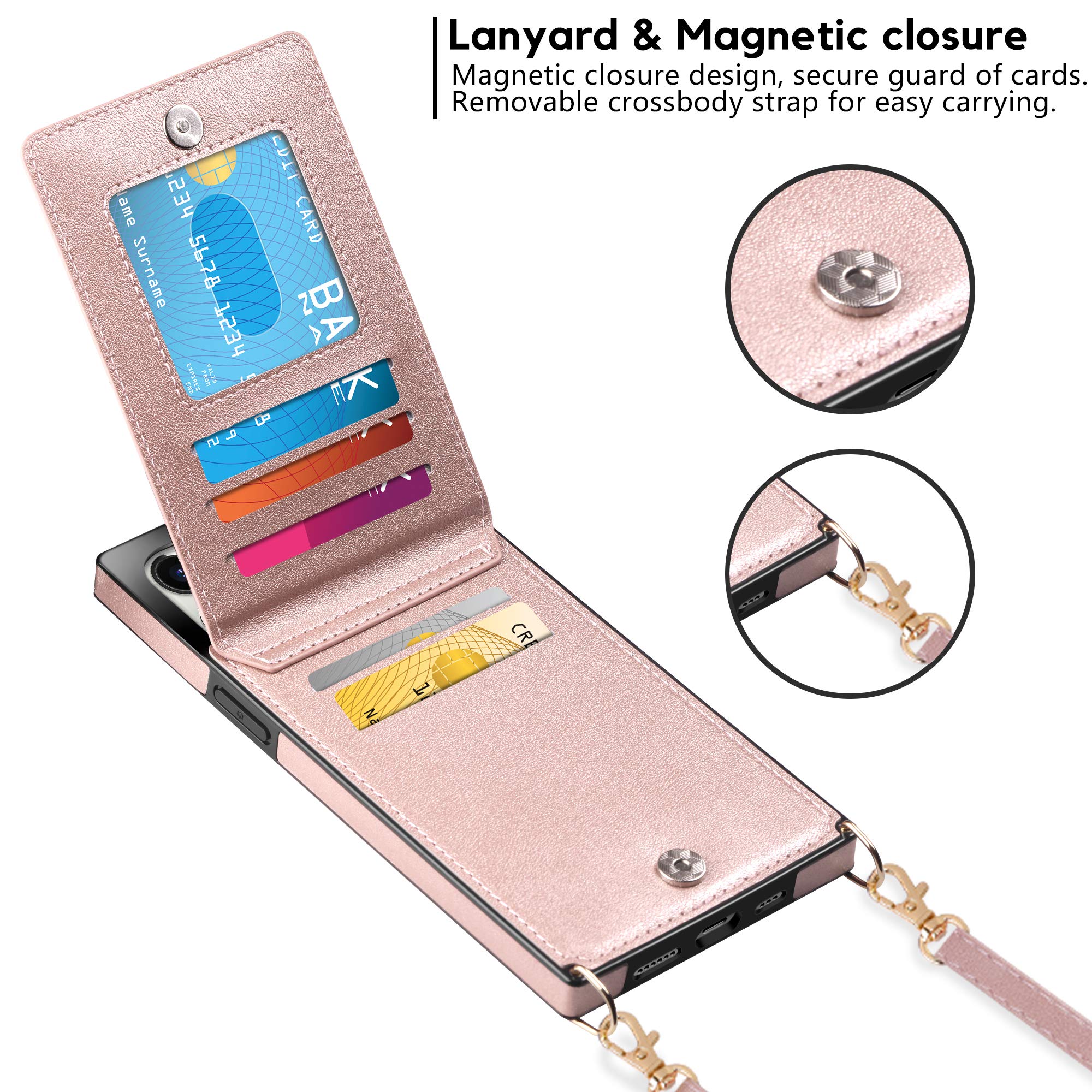 Vofolen For Iphone 12 Pro Max Case Wallet With Card Holder Crossbody Lanyard Strap Magnetic Clasp Heavy Duty Protective Leather