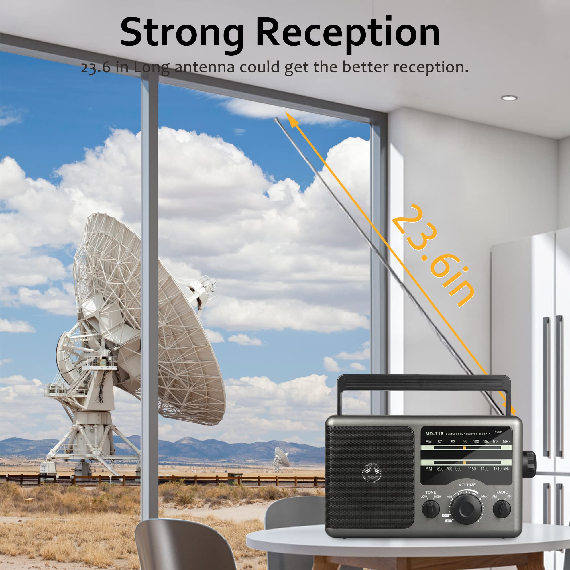 Am Fm Portable Radio Battery Operated Radio By 4X D Cell Batteries Or Ac Power Transistor Radio With And Big Speaker, Standard E