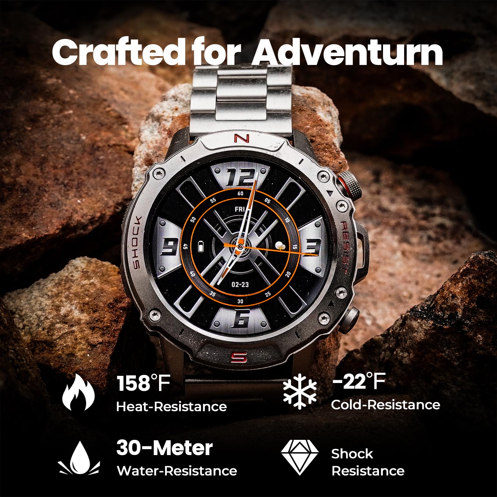 Walkerfit Military Rugged Smart Watch For Men 1.43 '' Amoled Smartwatch, Always-On, 3Atm Waterproof For Swim,Accurate Hr Sleep M