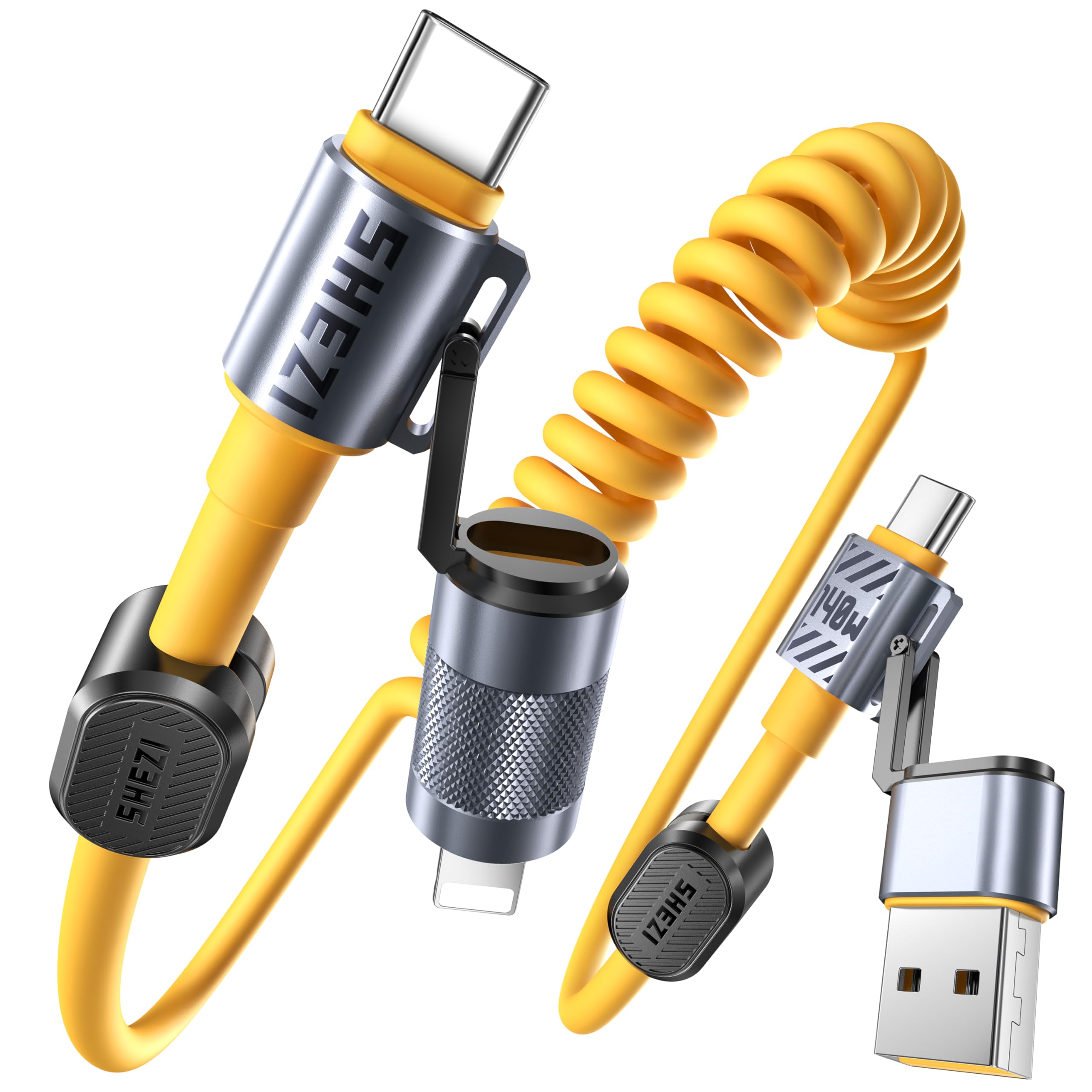 Vexipia 4 In 1 Coiled Usb C Cable For Car [140W Fast Charging] Usb C To Lightning Cable [Carplay&Android Auto] Charger Cord With