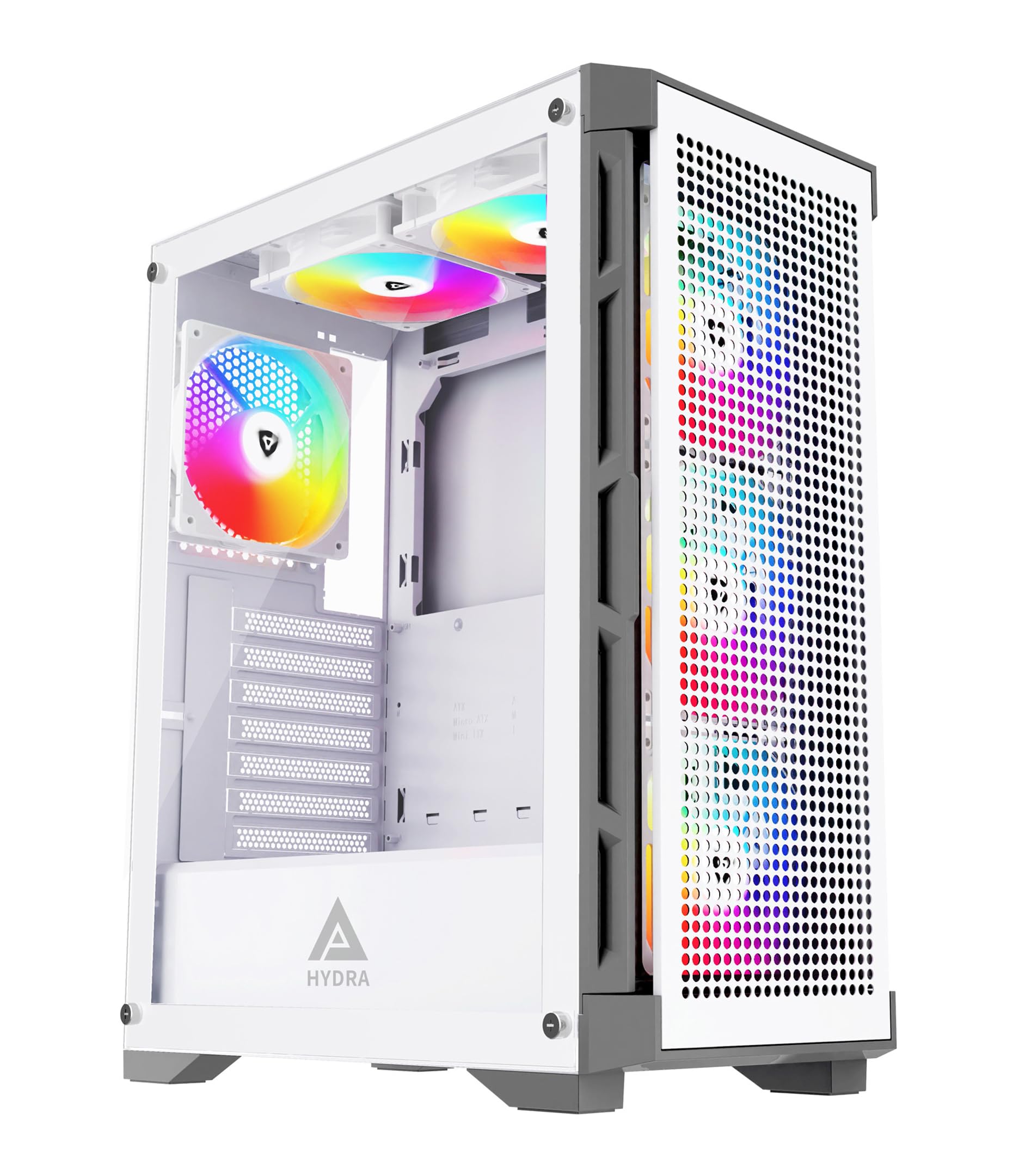 Apevia Hydra-WH Hydra Mid Tower Gaming PC Case w/ 6X 120mm ARGB Fans, 366 RGB Light Modes, High Performance Breathable Airflow M