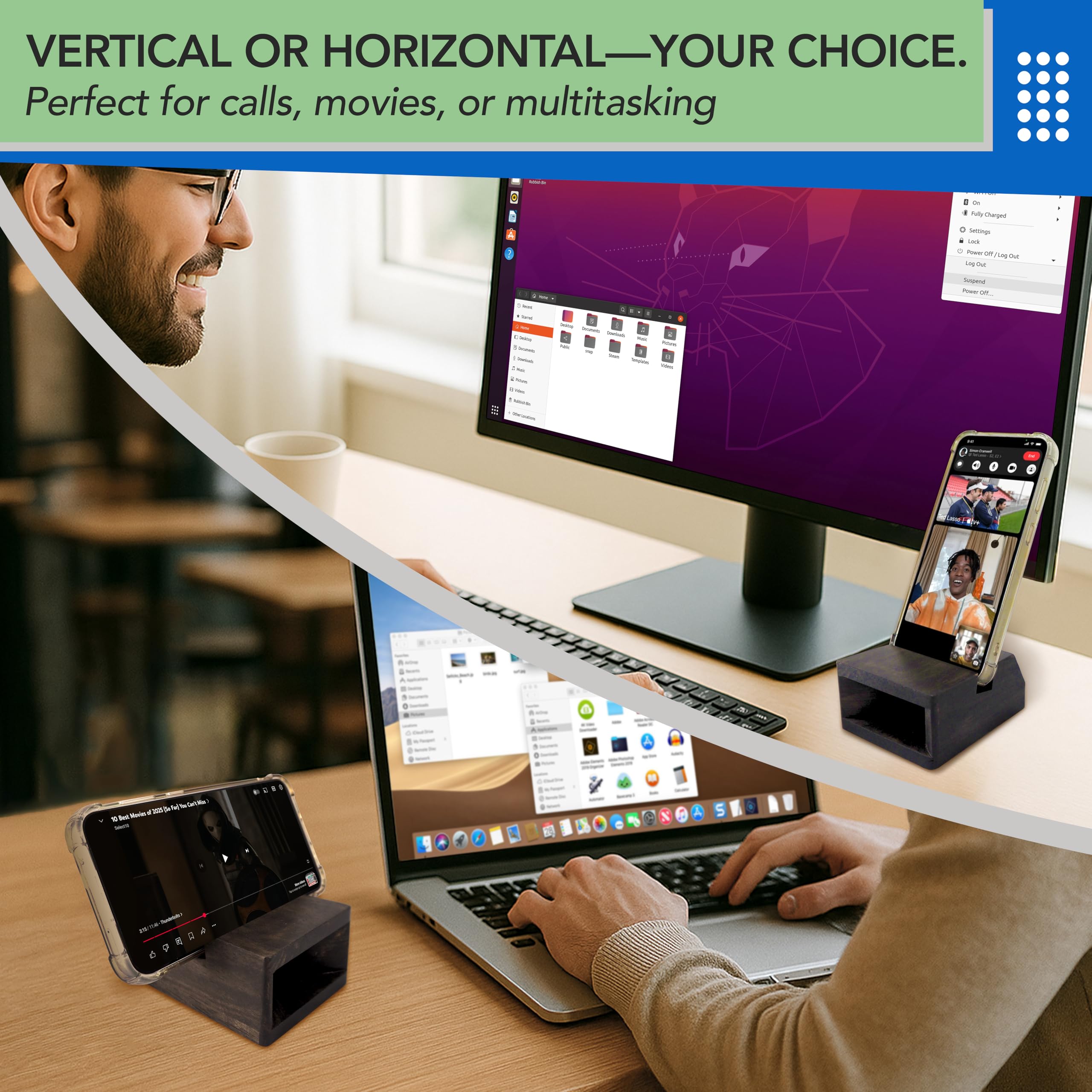 Ecoleafy Dot Wooden Phone Stand- Cellphone Stand For Desk, Bedside Or Nightstand- Minimalist Phone Amplifier Suits Android Or Ip