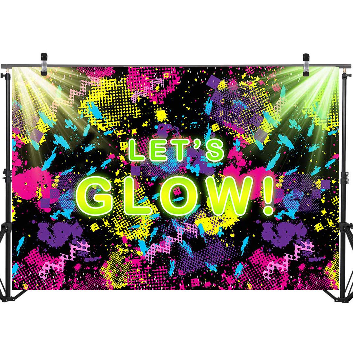 Mocsicka Let'S Glow Backdrop 7X5Ft Glow Neon Party Splatter Background Glow Theme Birthday Party Backdrop Neon Party Supplies Background Party Decoration