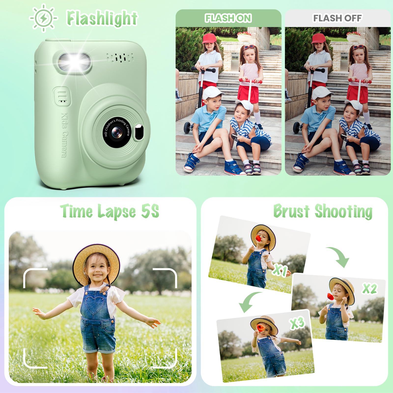 Kids Camera Instant Print, 3.0'' Hd 32Mp Kids Camera 1080P Toddler Digital Camera With 3 Rolls Of Printer Paper, Birthday Gifts