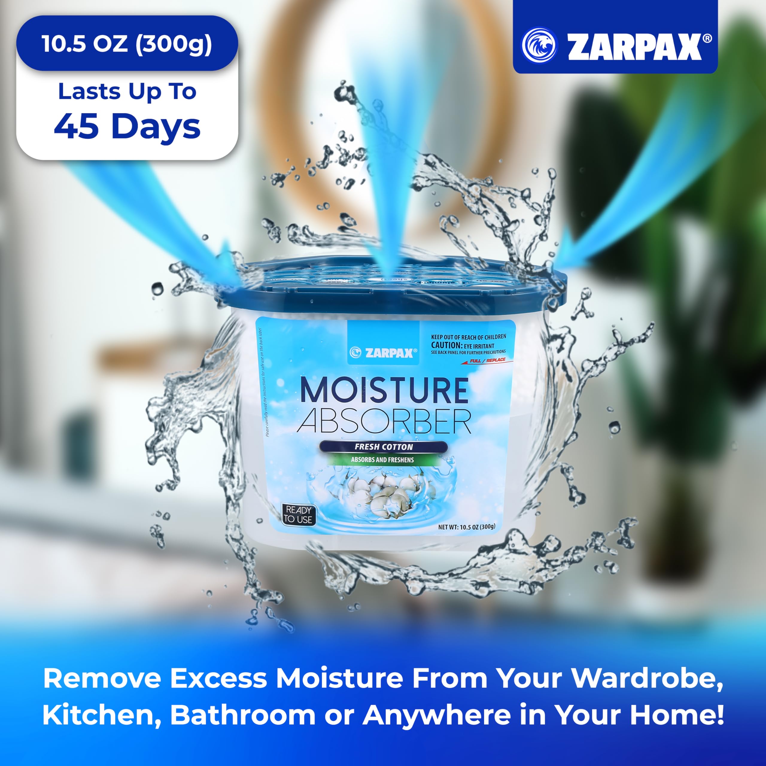 Zarpax Moisture Absorber Fresh Cotton 10.5 Oz/300G | Removes Moisture, Damp & Humidity | Odor Absorber With Fresh Cotton Fragran