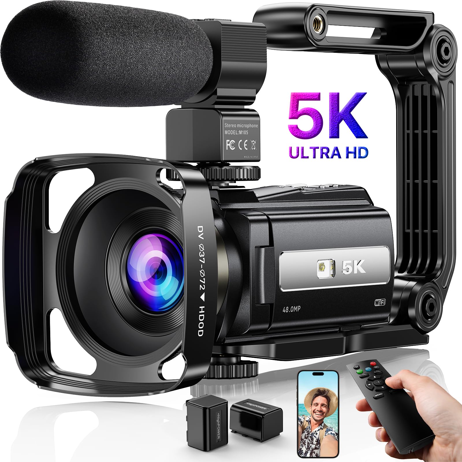 5K Video Camera Camcorder Uhd 48Mp Wifi Vlogging Camera For Youtube Ir Night Vision Anti Shake 16X Digital Zoom 3    Touch Scree