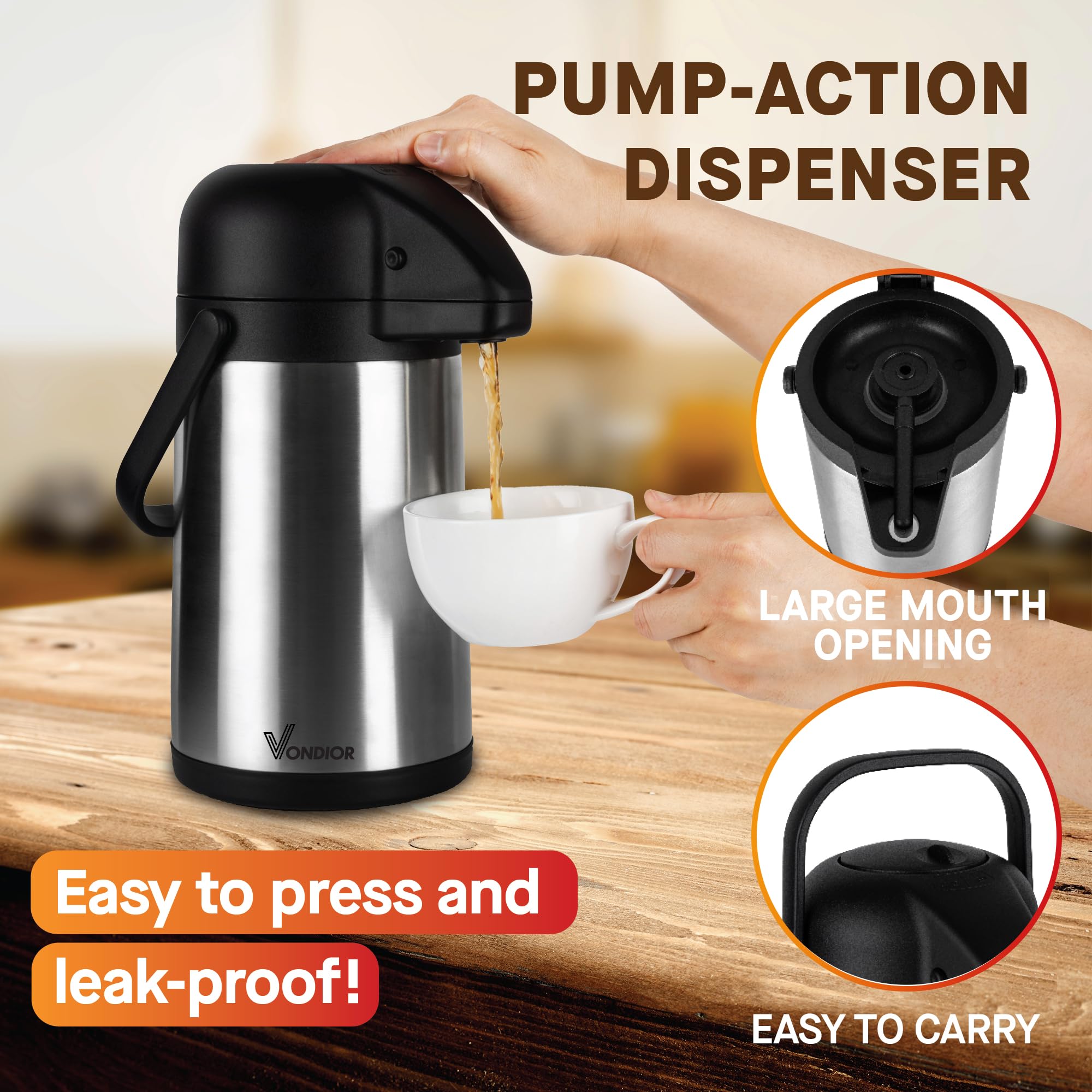 64 Oz Airpot Coffee Dispenser With Pump, 2Pcs Insulated Thermal Coffee Carafe   Stainless Steel Hot Beverage Dispenser   Thermos