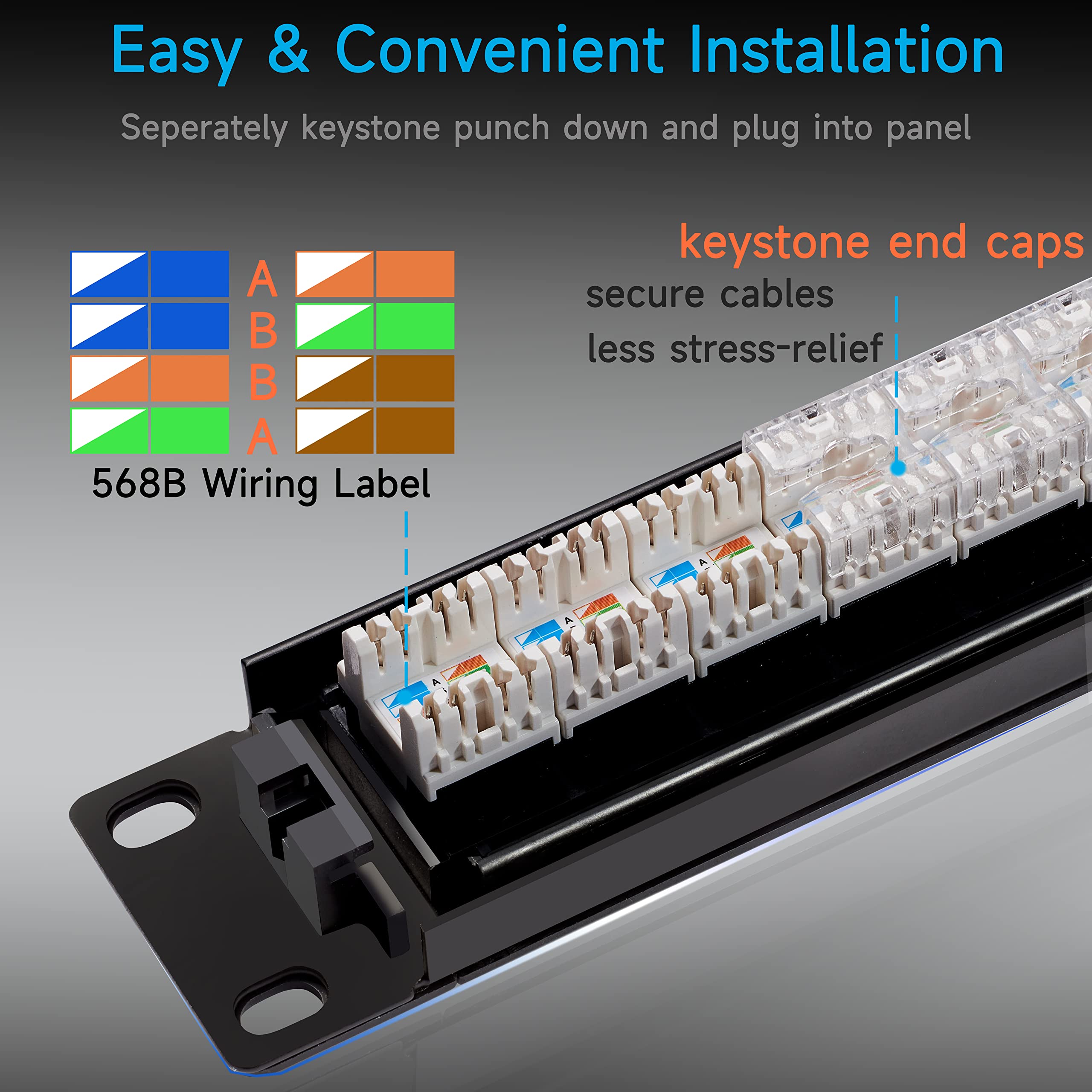 Lysymixs Cat6 Patch Panel 24 Port With Keystone, Rj45 Network Patch Panel 19 Inch, Punch Down Keystone Ethernet Patch Panel With