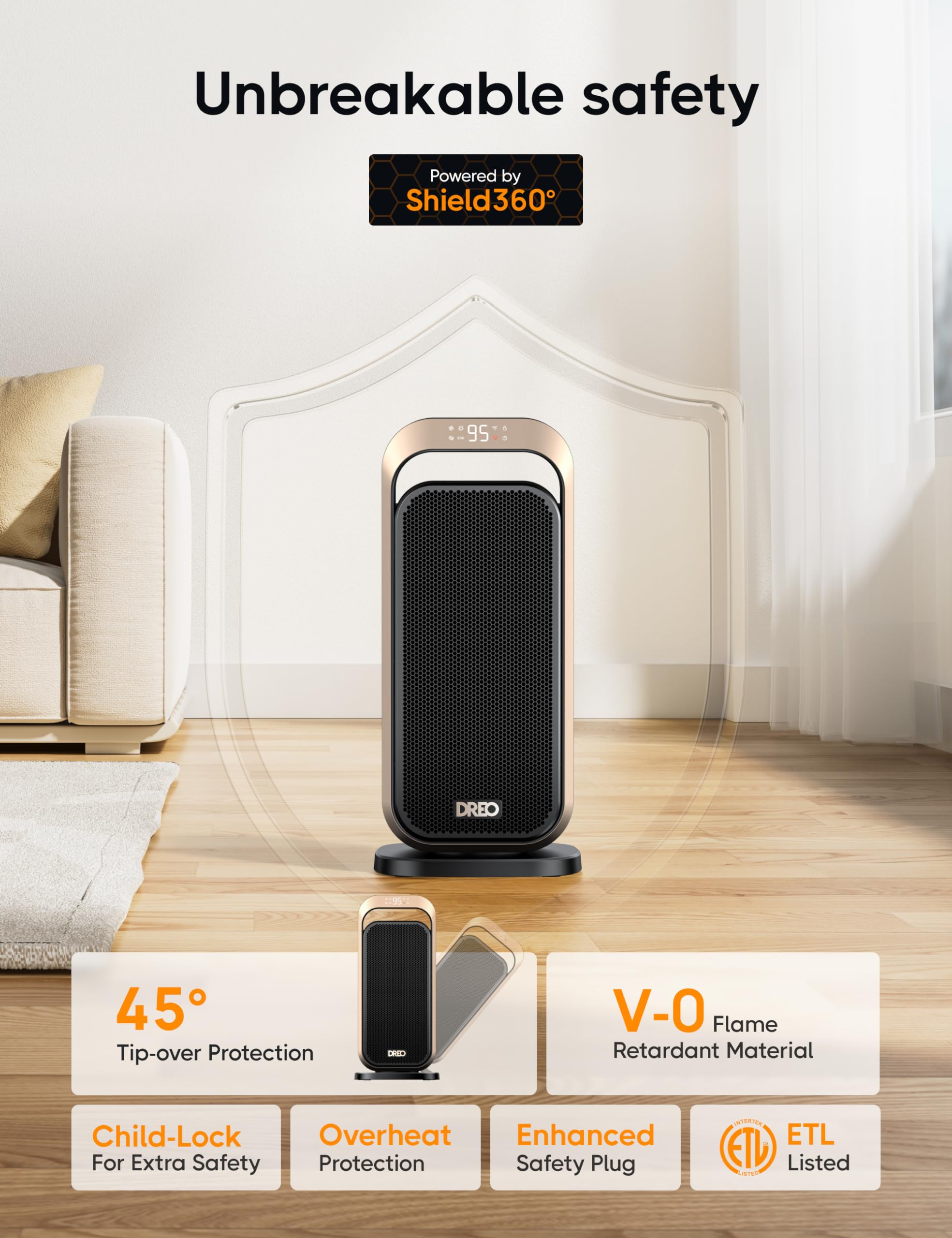 Dreo Space Heaters For Indoor Use, Portable Heater With 70Oscillation, 1500W Electric Heater With Thermostat, Fast Safety, Remot