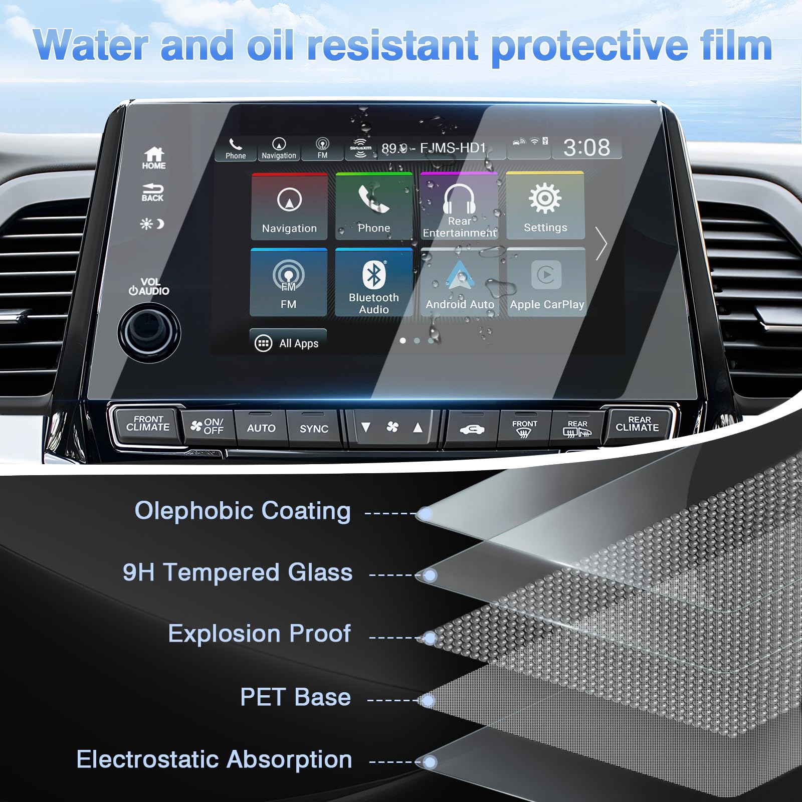 Sunsdrew 2Pcs Odyssey Screen Protector For 2018 2023 2024 Honda Odyssey(Ex/Ex L/Sport/Touring/Elite),8 Inch Touch Screen Radio Display Protector 9H Tempered Glass Protective Film Anti Glare