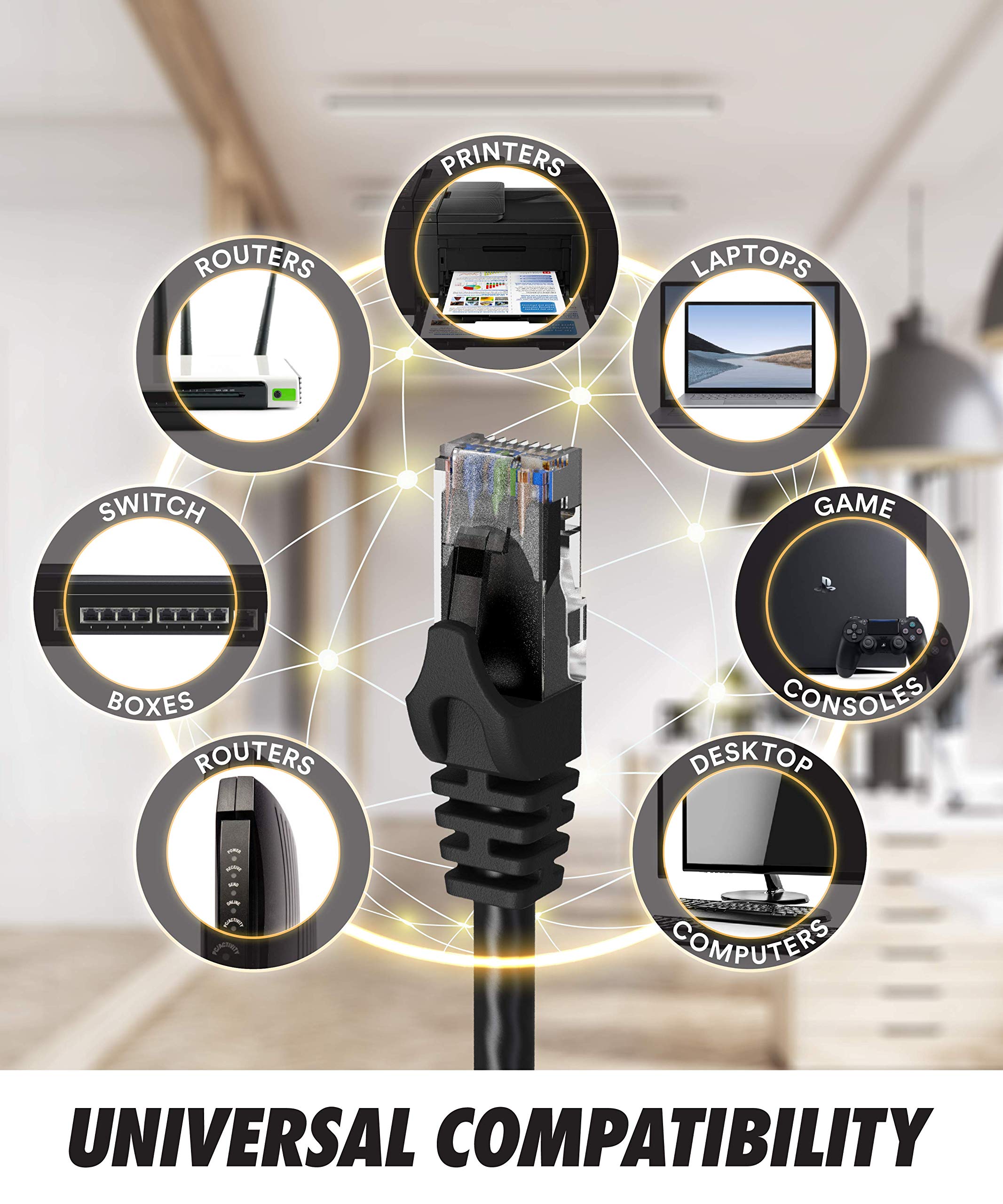 Cat6 Ethernet Cable, 6 Feet (10 Pack) Lan, Utp Cat 6, Rj45, Network Cord, Patch, Internet Cable   6 Ft   Black