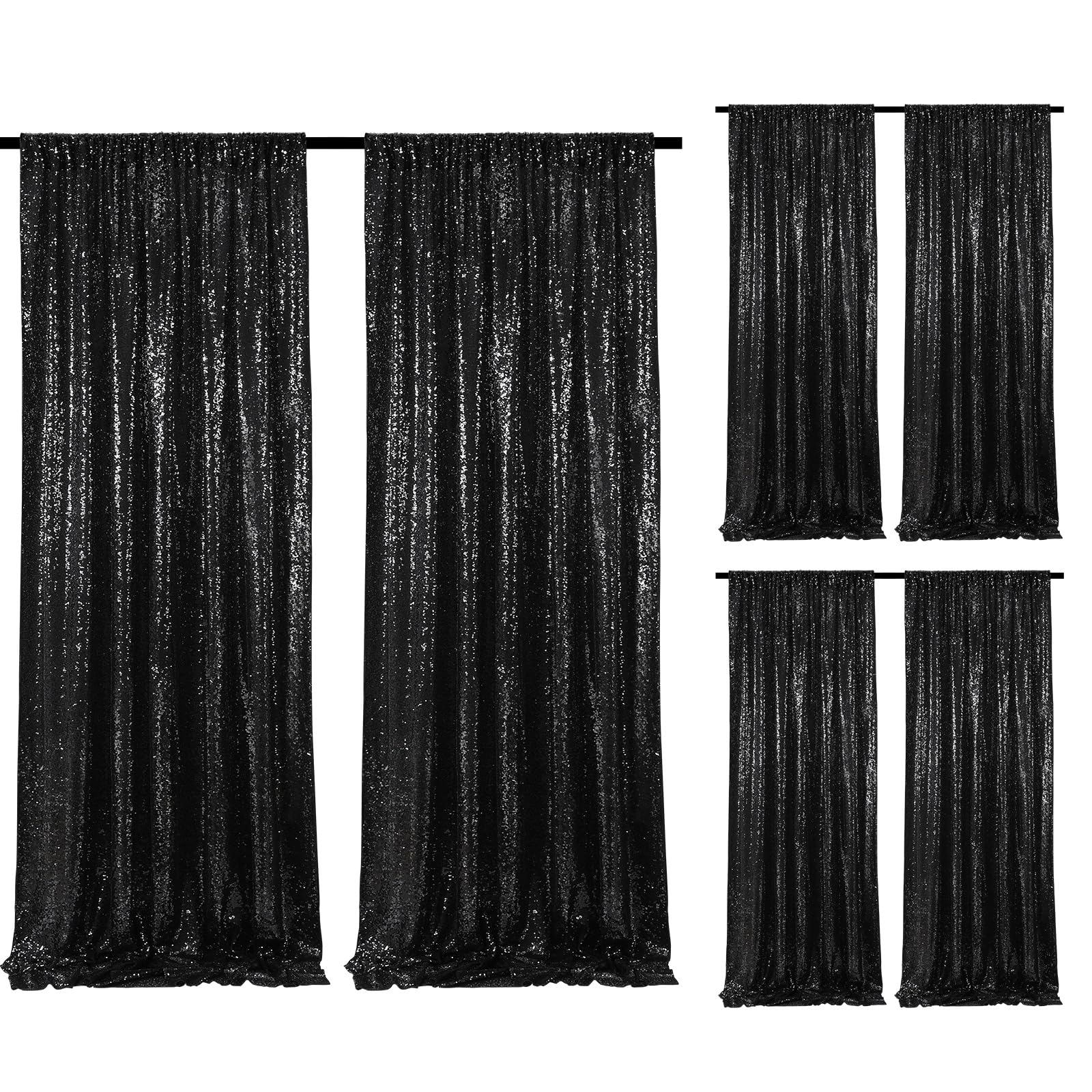 Black Sequin Backdrop Curtains 6 Pieces 2Ftx8Ft Shimmer Birthday Wedding Photograph Baby Shower Decoration Backdrop Fabric For C