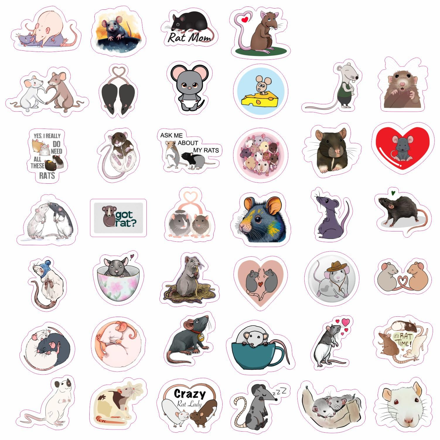 Rat Stickers For Water Bottle And Laptop   Rat Party Favors & Decorations, Waterproof Vinyl Decals, Cute Animal And Pet Stickers