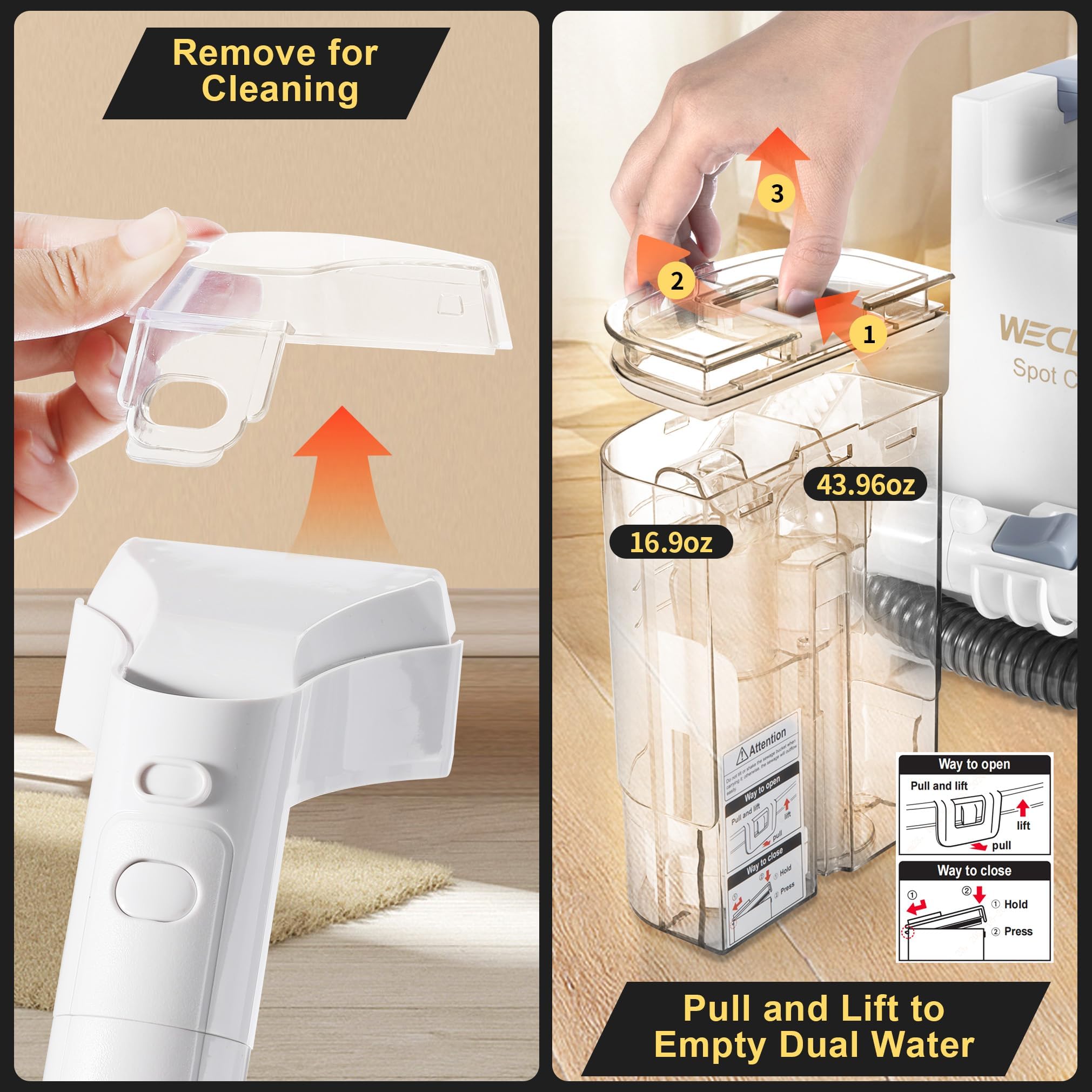 Weclean Carpet Cleaner Machine And Stain Remover For Deep Cleaning Upholstery For Carpets Rugs And Fabric Seats,800W 18Kpa,3L Cl