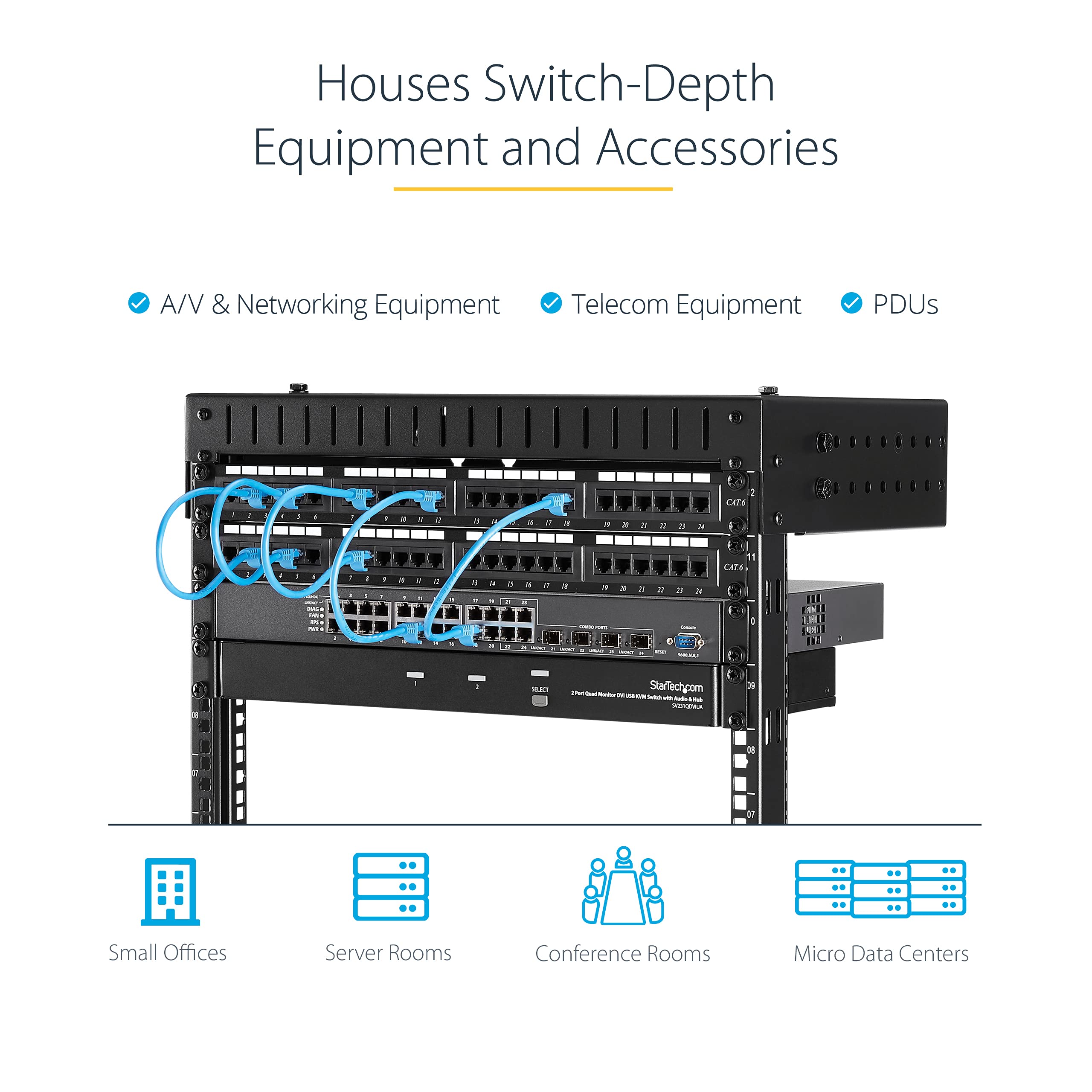 Startech.Com 12U 19'' Wall Mount Network Rack   Adjustable Depth 12 20'' 2 Post Open Frame Server Room Rack For Av/Data/ It Comm