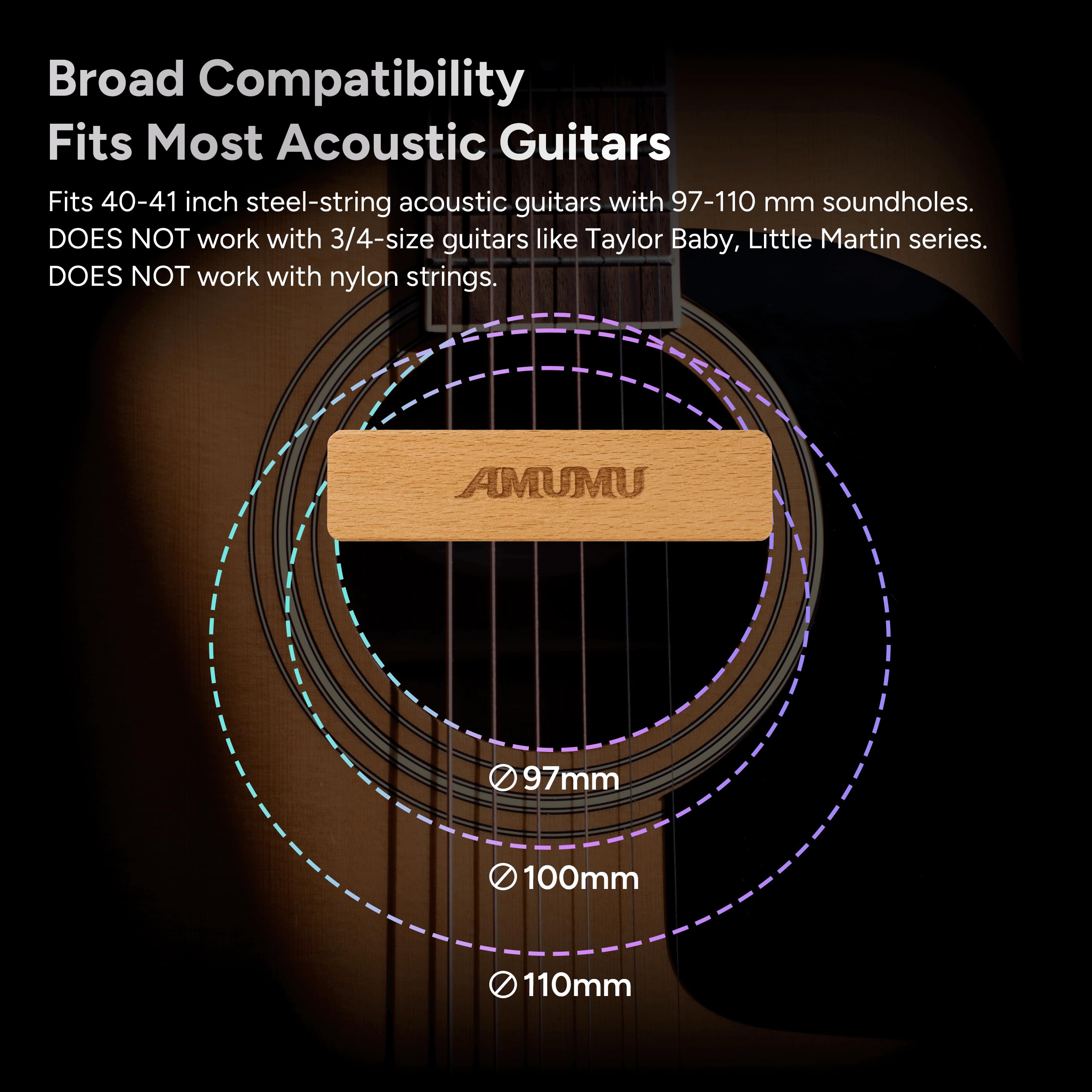 Amumu Sp30 Woody Magnetic Soundhole Pickup For Steel String Acoustic Guitars Single Coil