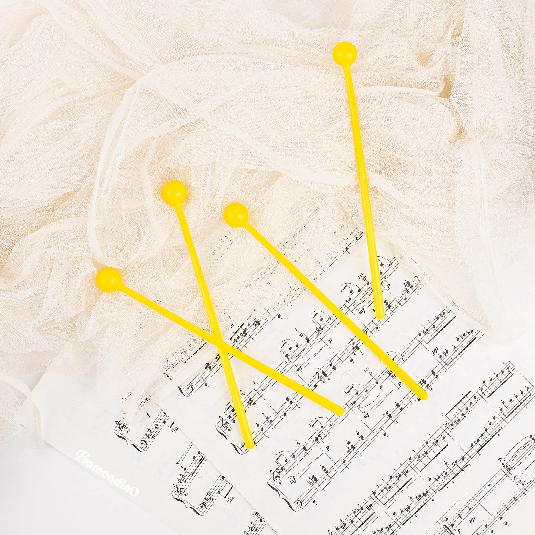 Framendino, 10 Pack Plastic Bell Mallets Solid Drum Percussion Sticks Hammer For Drum Chime Xylophone Yellow